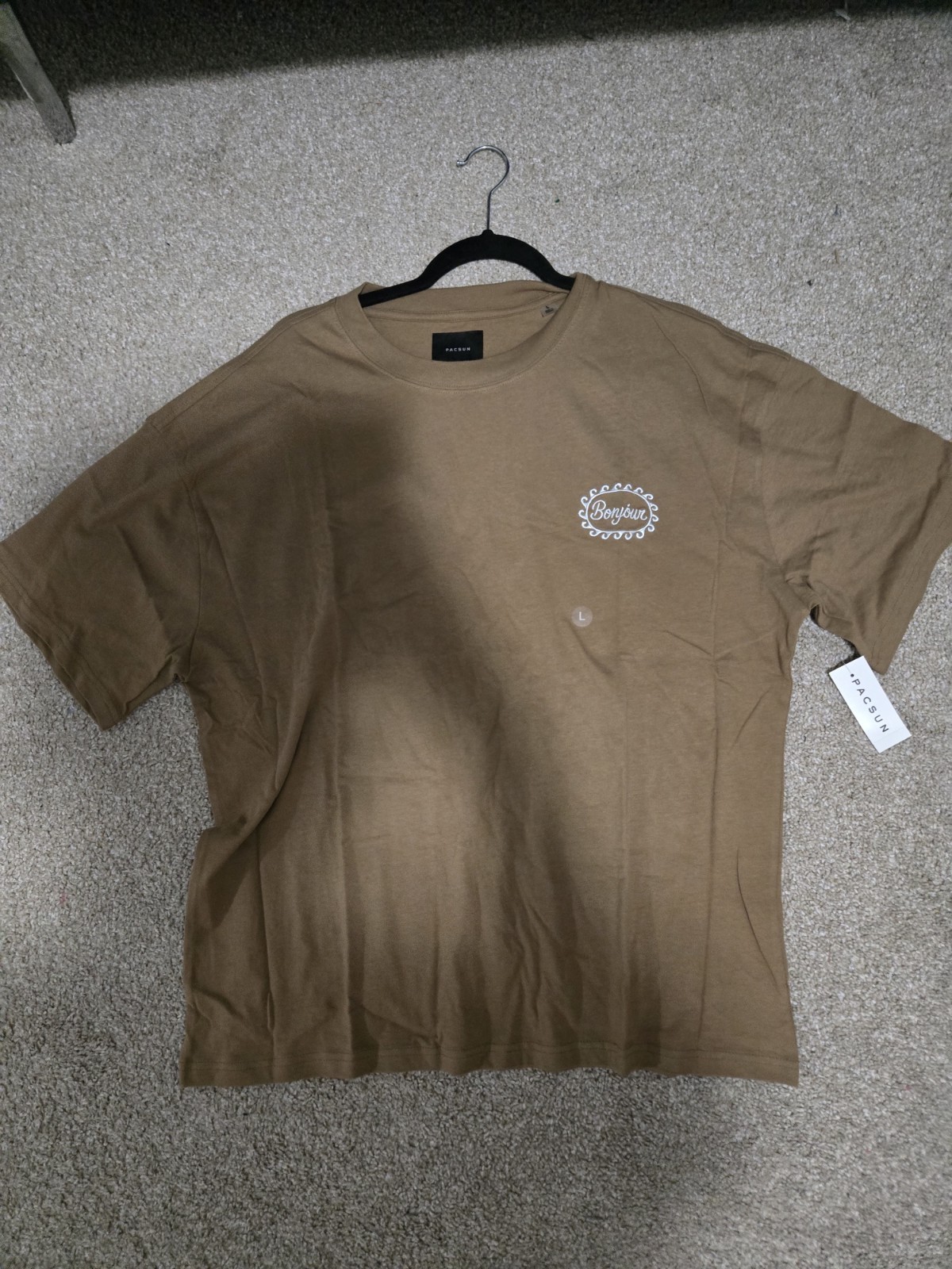 PacSun Bonjour Logo Graphic Print Brown Crew Neck Short Sleeve T-Shirt Men’s L