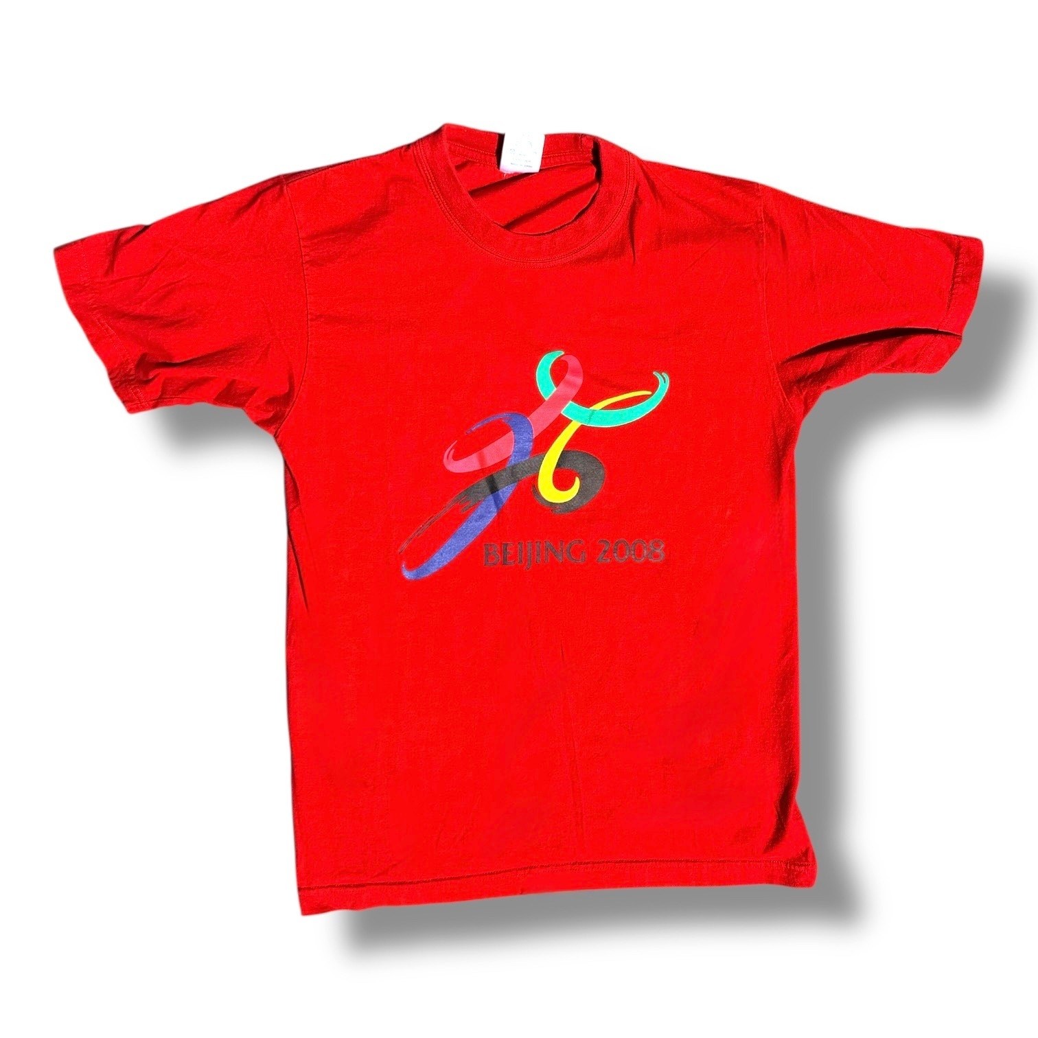 Official Beijing 2008 Olympics T-Shirt Red 100% Cotton Graphic Tee Size Large