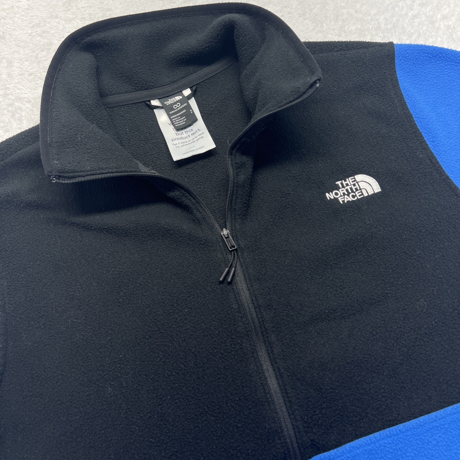 North Face Circular Design 1/2 Zip Long Sleeve Fleece Pullover Men S Blue Black