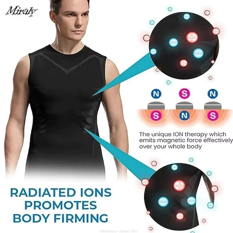 Men Compression Shirt Version Ionic Shaping Sleeveless Vest Sport Tank Top S-2XL