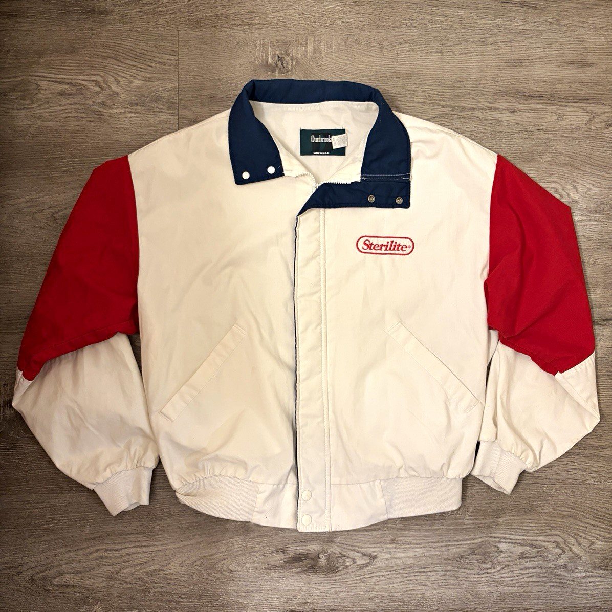 Dunbrooke Colorblock Bomber Jacket L White Red Blue Full Zip Pockets Vintage