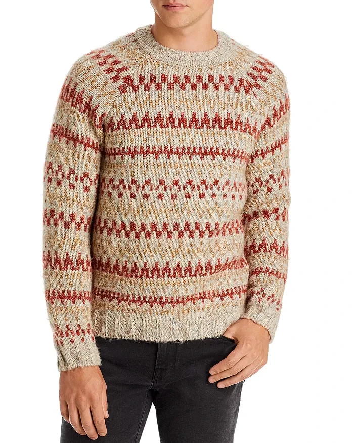 A.P.C. Leonhard Crewneck Geometric Print Wool Blend Sweater Men’s M Mastic Chine
