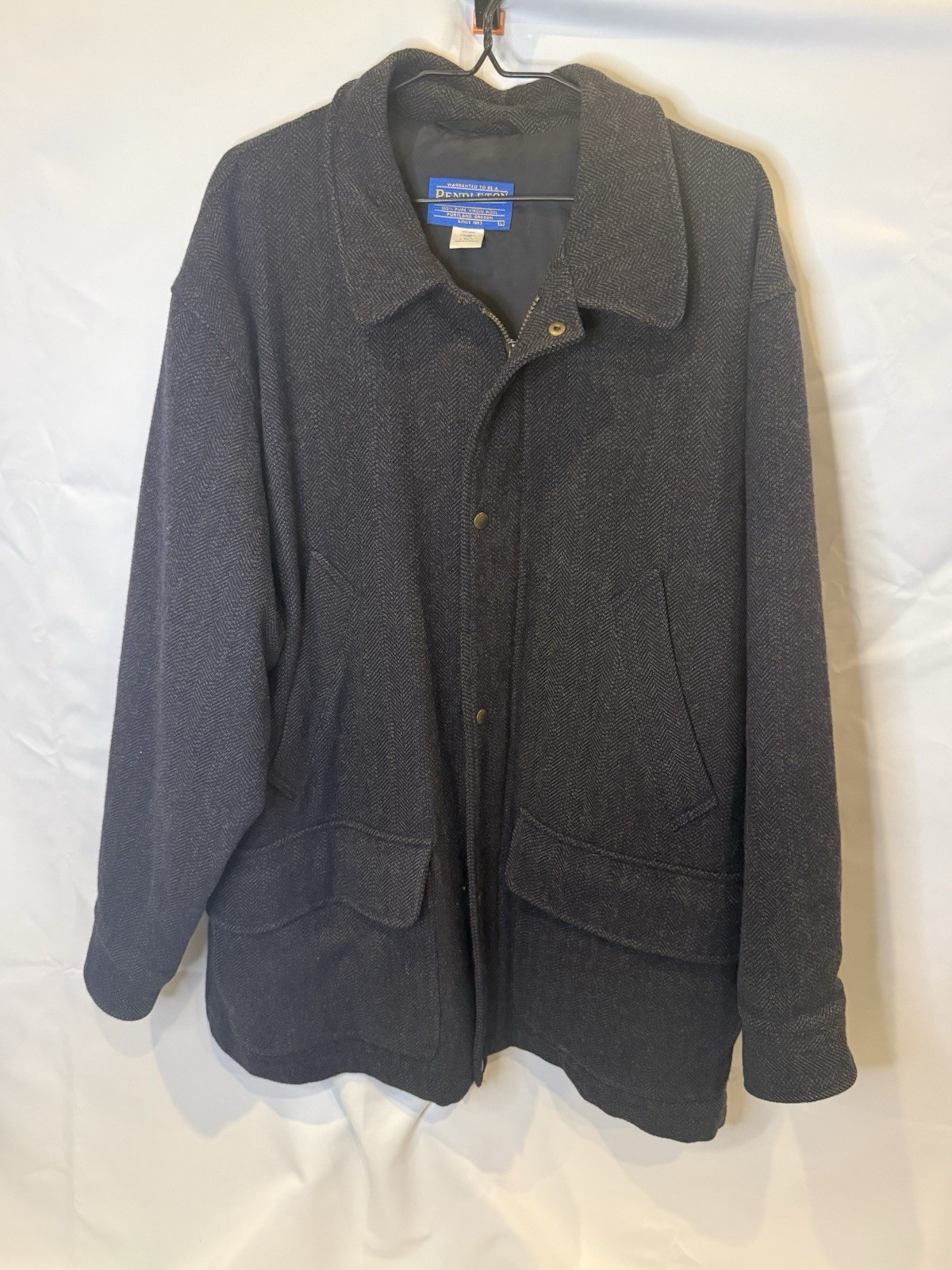 VTG PENDLETON Insulated 100% Virg Wool USA Made Herringbone Mens Field Jacket L