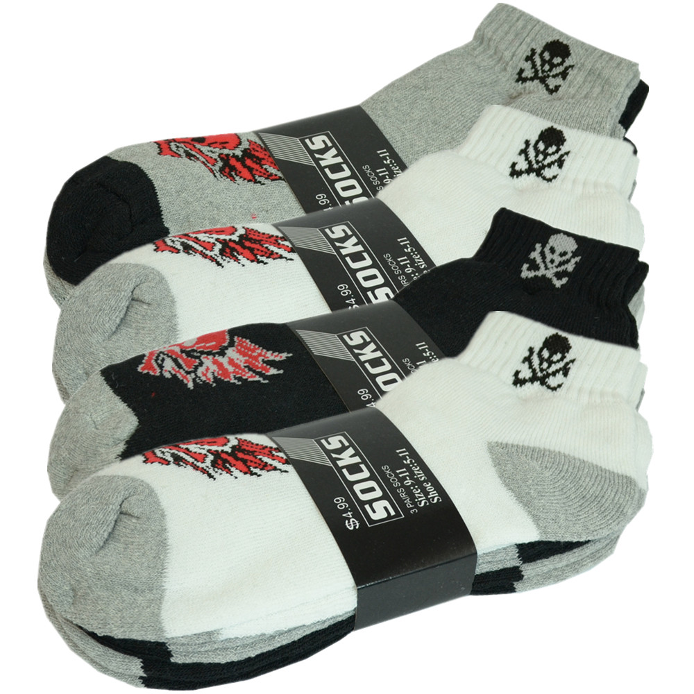 Skull 3-12 Pairs Mens Ankle Quarter Crew Sports Athletic Socks Cotton Size 10-13