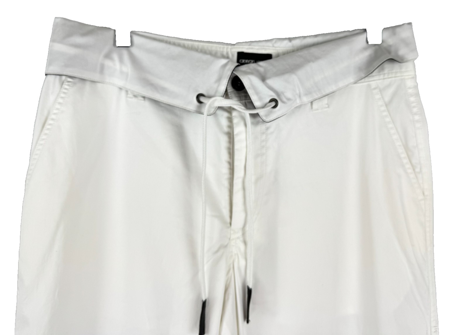 $925 Giorgio Armani NWT Men sz 52 White Cotton Leather Pants Drawstring Zip Auth