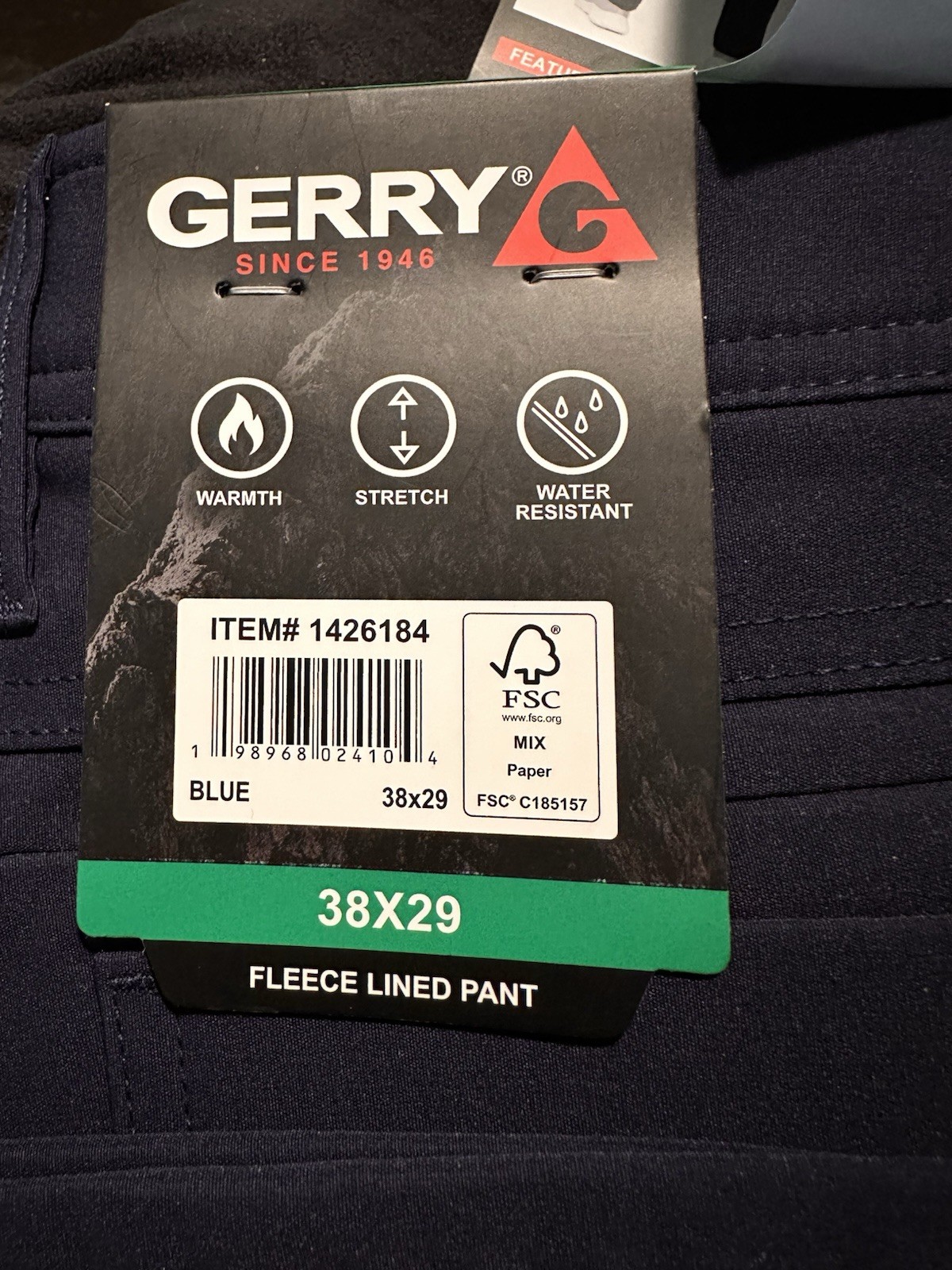 NWT Gerry Men’s Pants Fleece Lined, Pocket Stretch, Waterproof Black 38×29