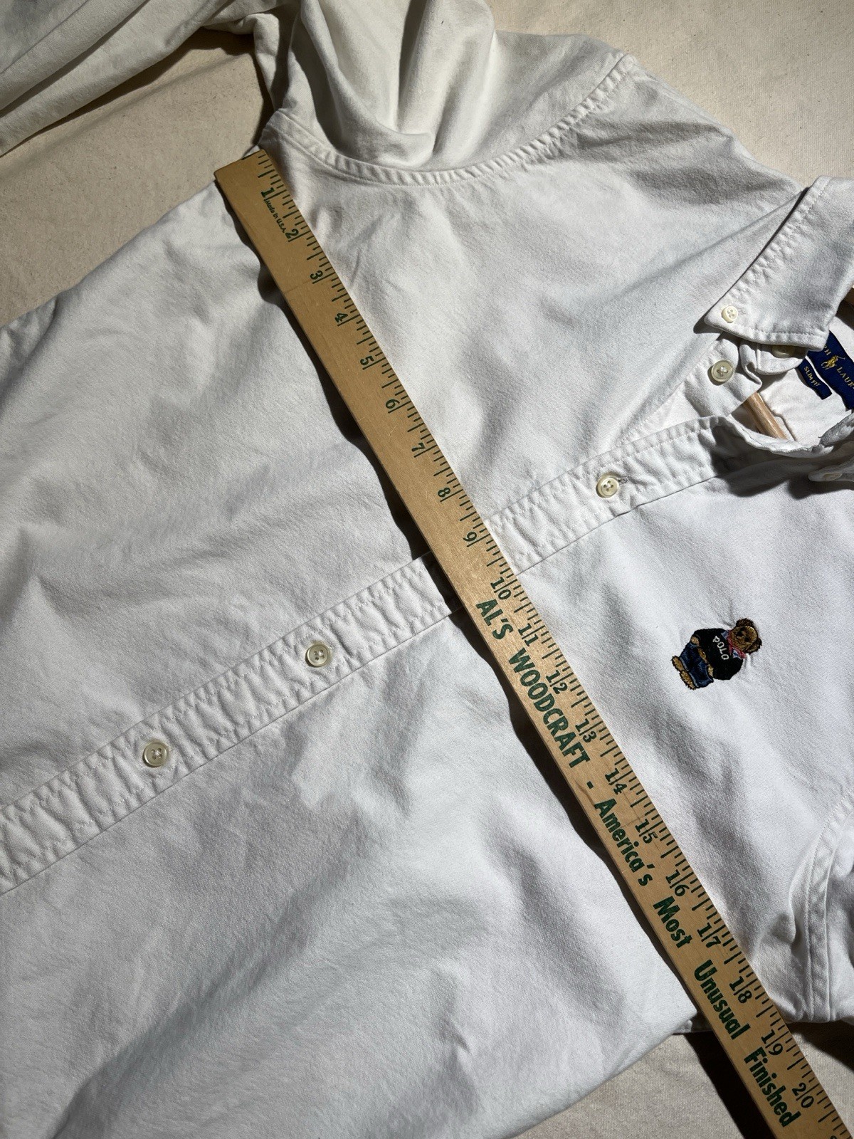 Ralph Lauren Classic Fit Polo Bear Oxford Shirt Mens Medium White Preppy Slim