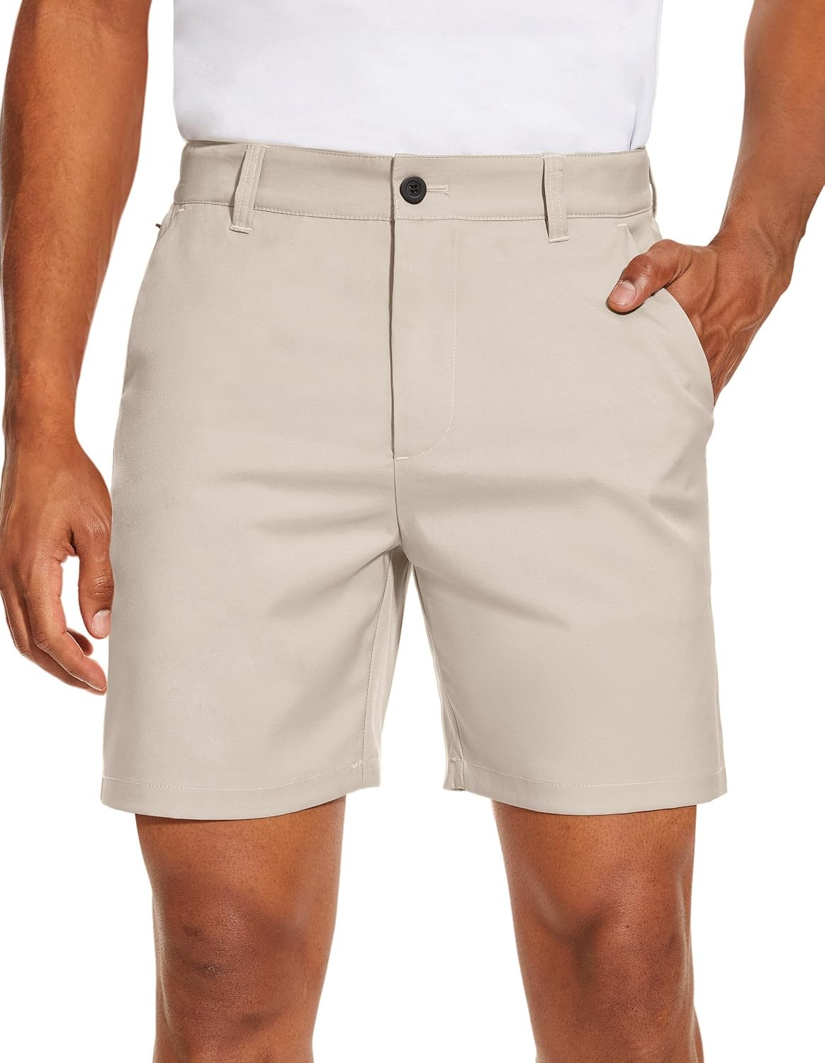 Mens Puli Golf Dress Shorts Light Beige Solid 30 Inch Flat Front Quick Dry