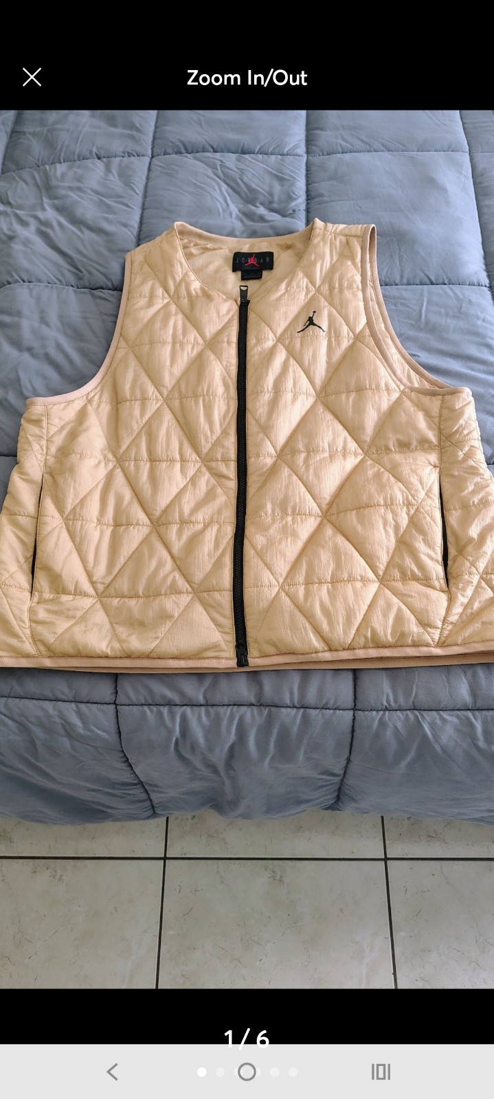 Jordan Mens Quilted Full Zip Vest Beige XXL Regular Fit Logo Accents