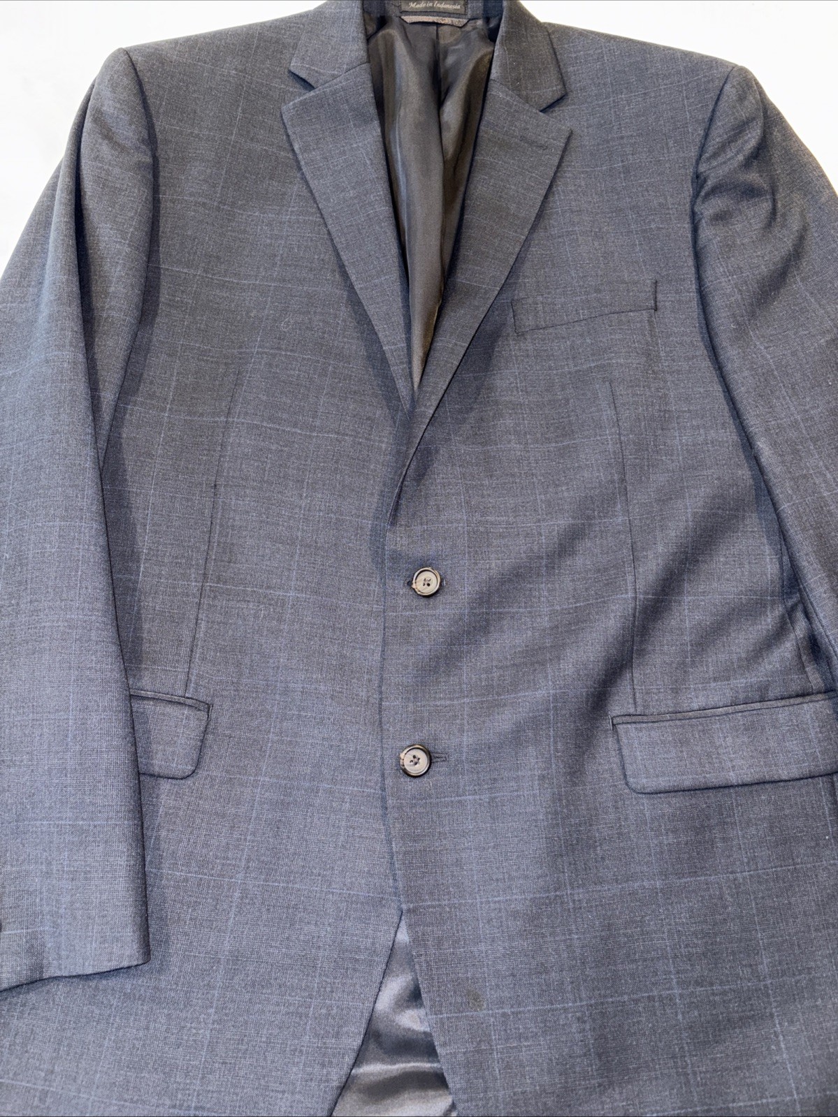 Ralph Lauren Blazer Mens 44L Blue Wool Coat Jacket Plaid Check Wool Windowpane