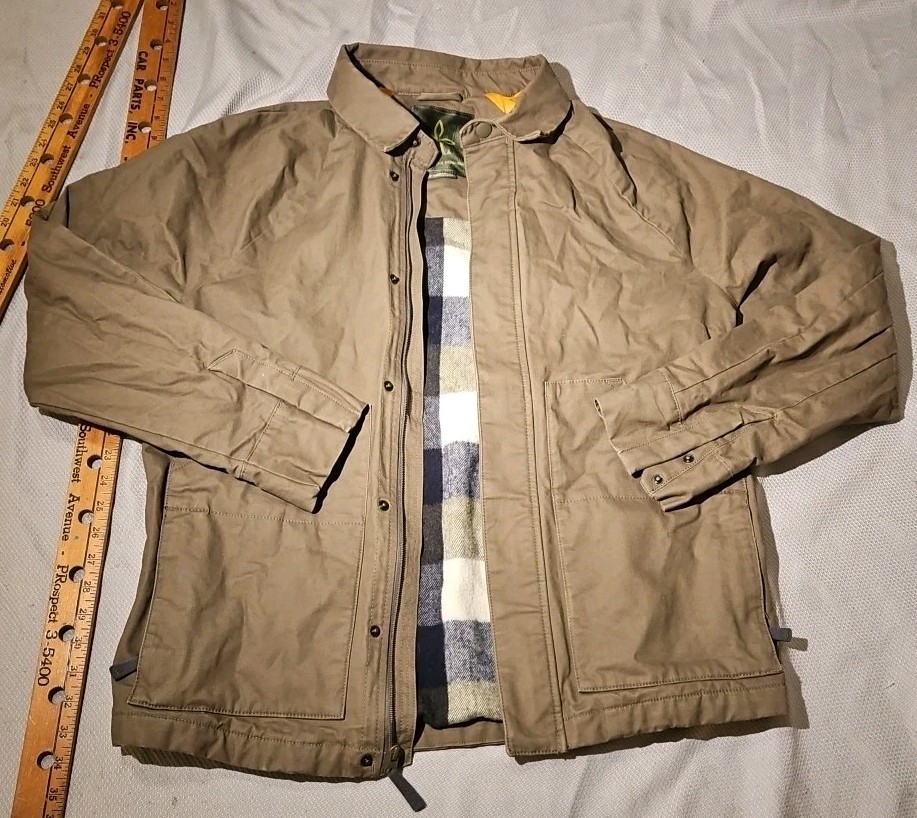 Prana Jacket Mens Medium Beige Canvas Pockets Insulated Lined Full Zip Outdoor