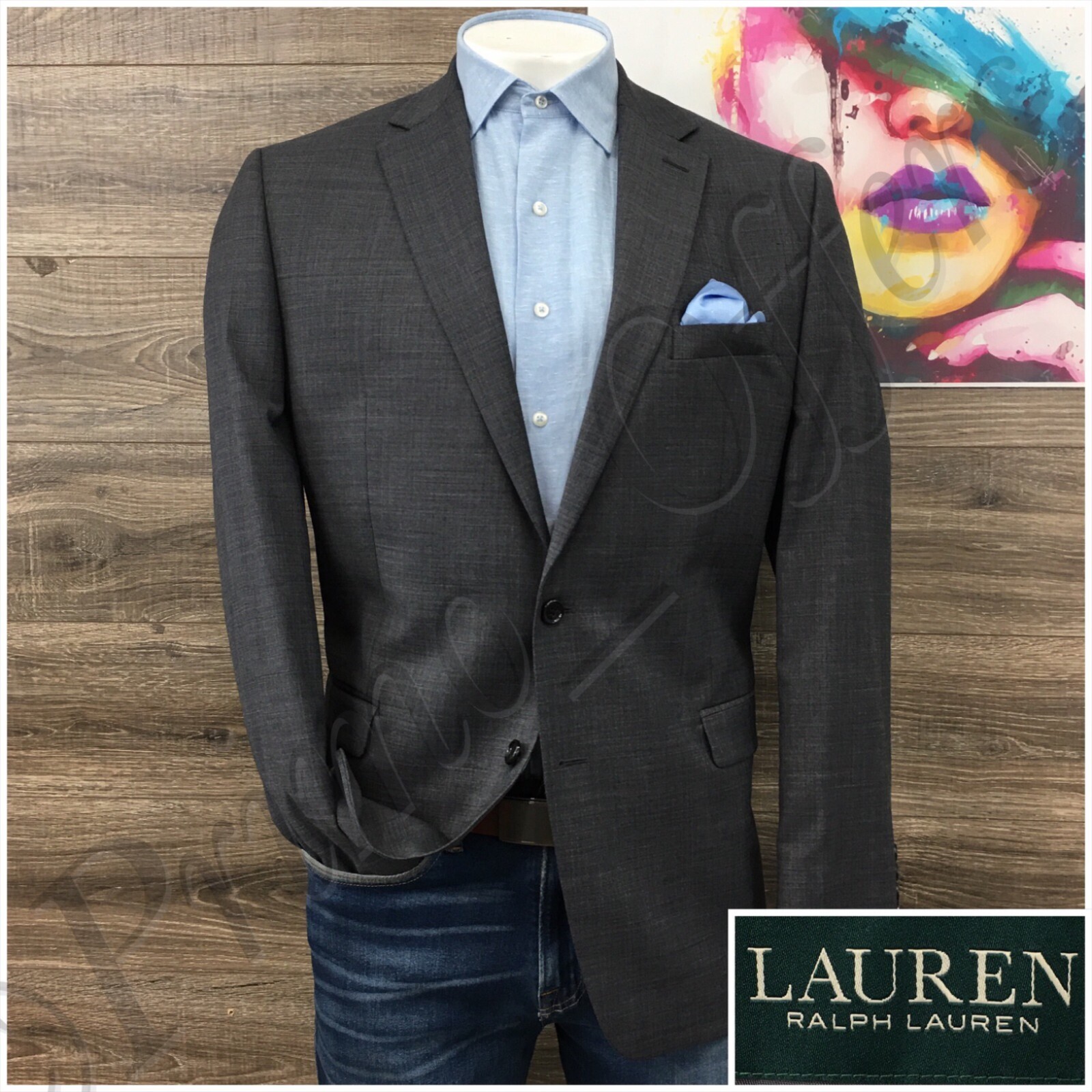 Ralph Lauren Mens Blazer Sport Coat Two Button Casual Jacket Size 44L Wool Suits