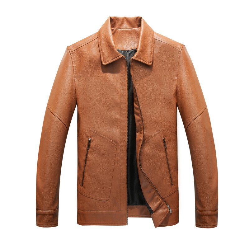 Mens PU Leather Biker Jacket Windproof Waterproof Zip Pockets
