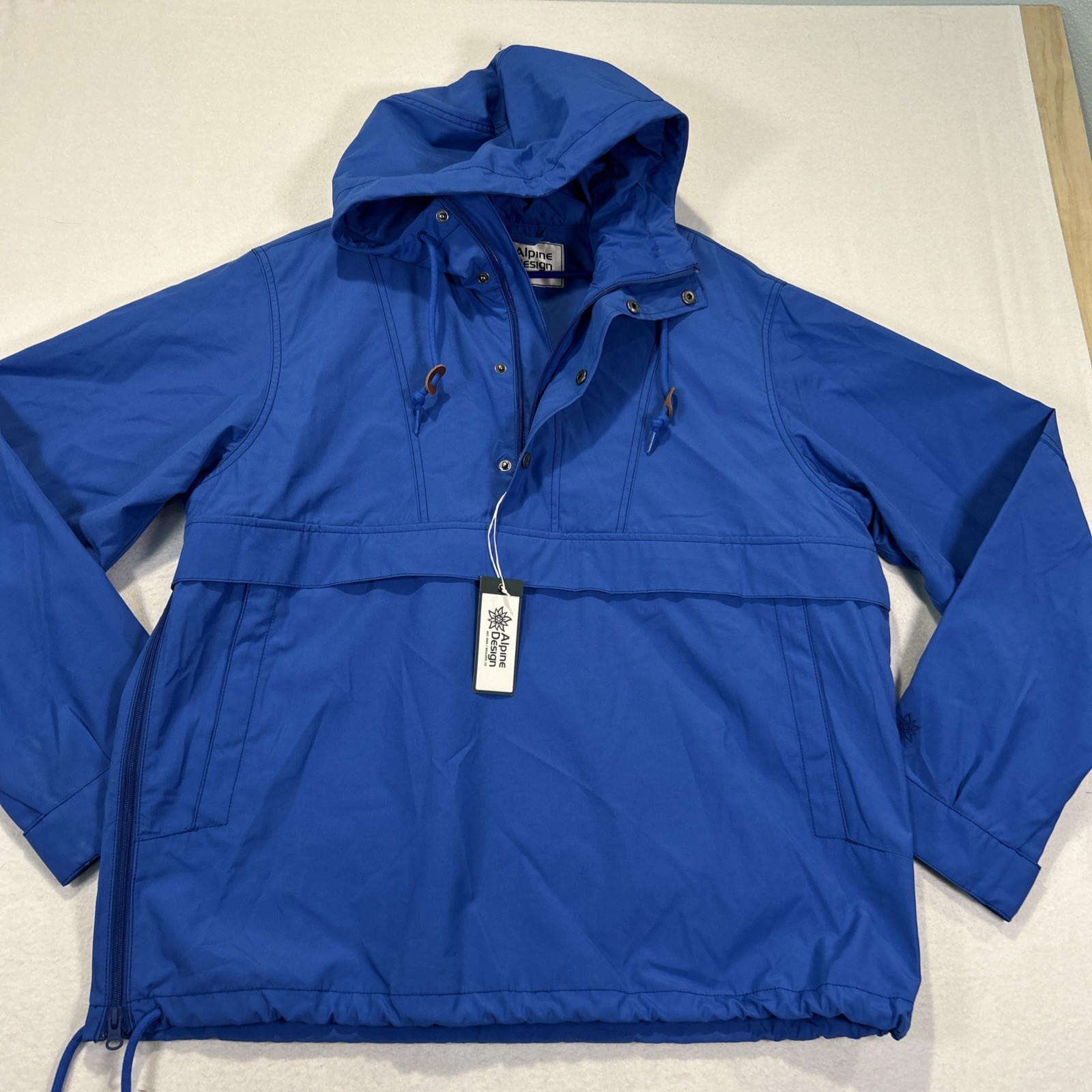 Alpine Design Men’s 1962 Anorak Rain Jacket Pullover Blue Infusion Large Hood