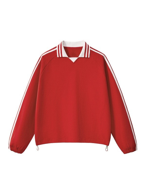Contrast Striped Lapel Collar Sweatshirt