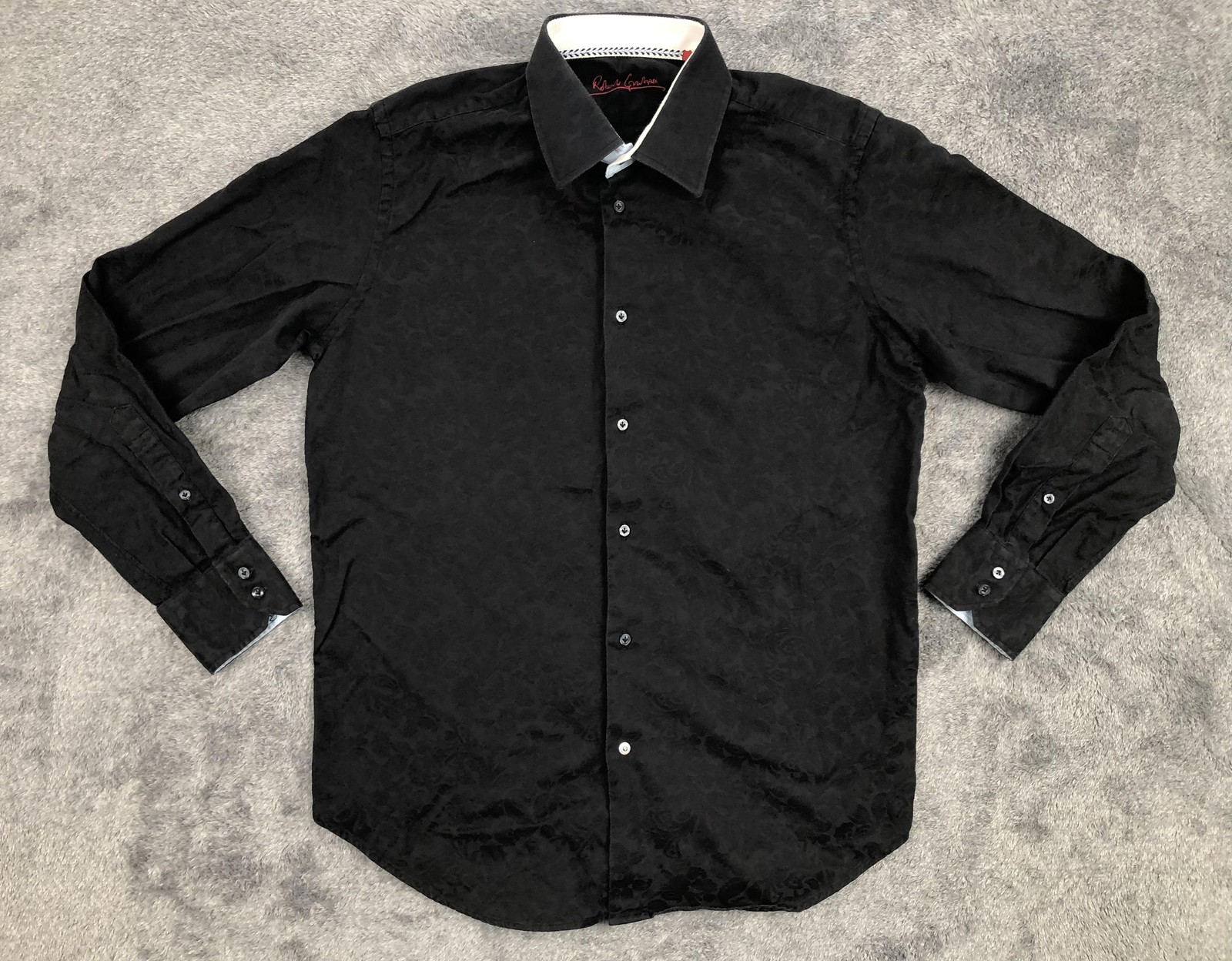 Robert Graham Shirt Mens Medium Black Jacquard Floral Button Up Dressy Cotton