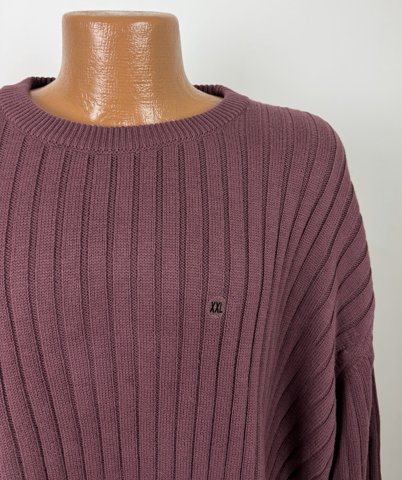 Vintage Ribbed Sweater Mens XXL 2XL Relaxed Burgundy Maroon Cotton Knit 90s Y2K