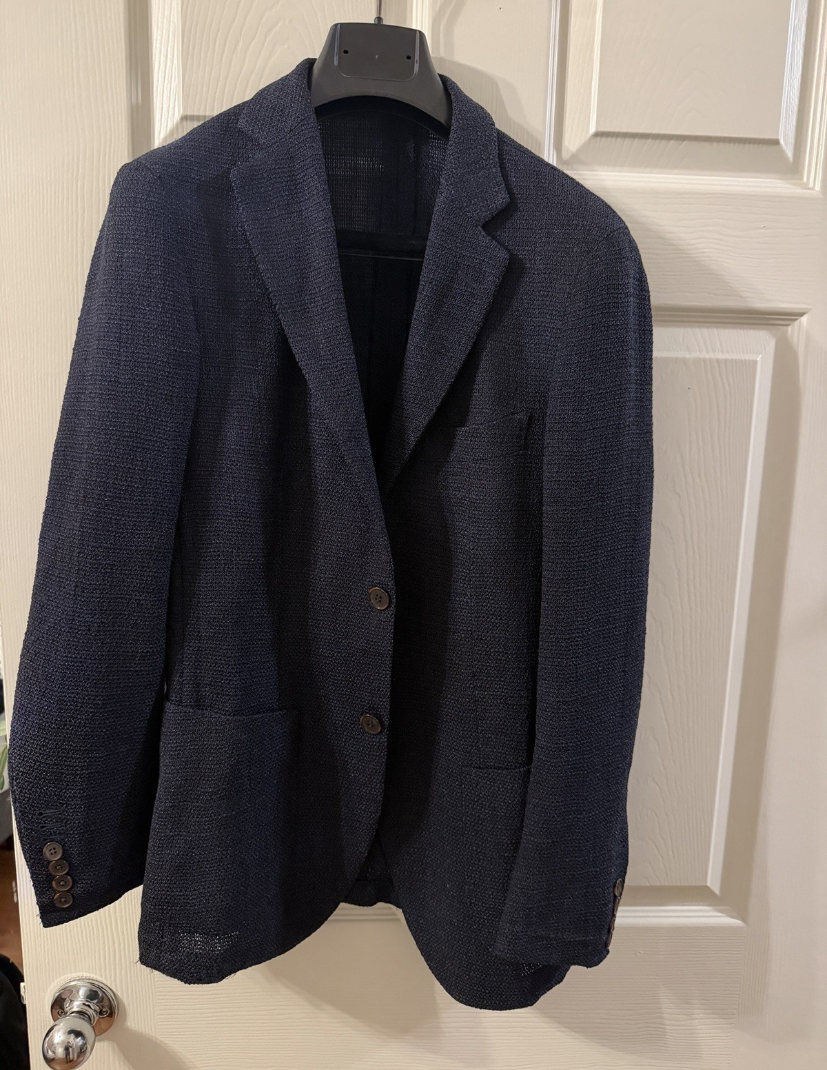 Suitsupply Havana Unlined Slim Fit Blue Wool Silk Blend Blazer Jacket 46