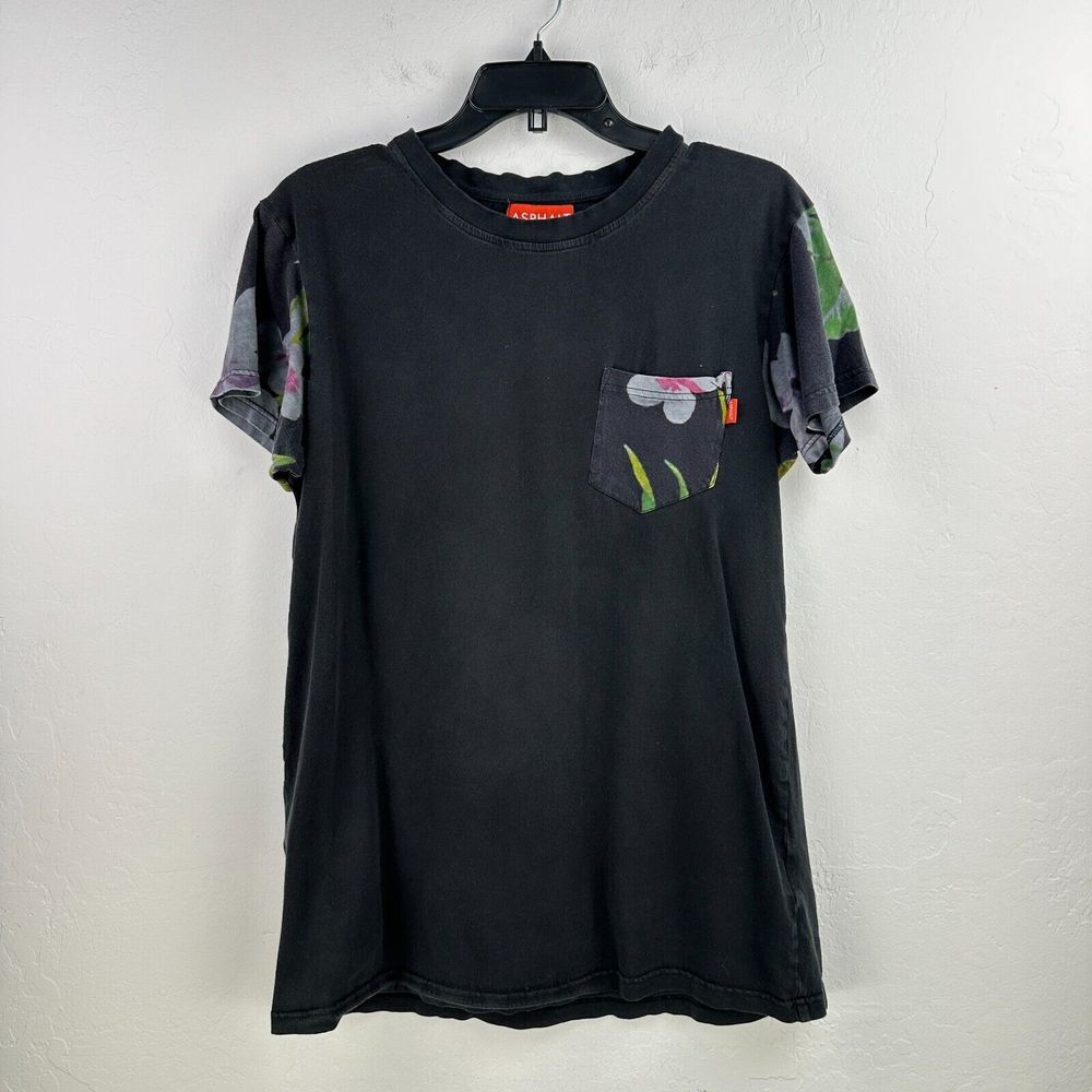 Asphalt Tshirt Mens Medium Black Floral Pocket Tee Comfy Streetwear Urban