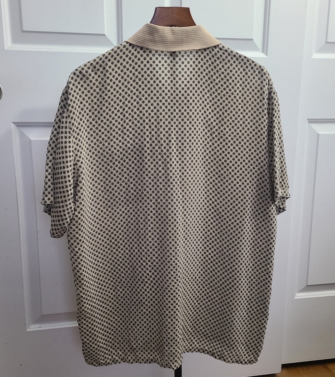 Men’s L 100% Silk Vintage Shirt Retro Geometric Print Lightweight Short Sleeve