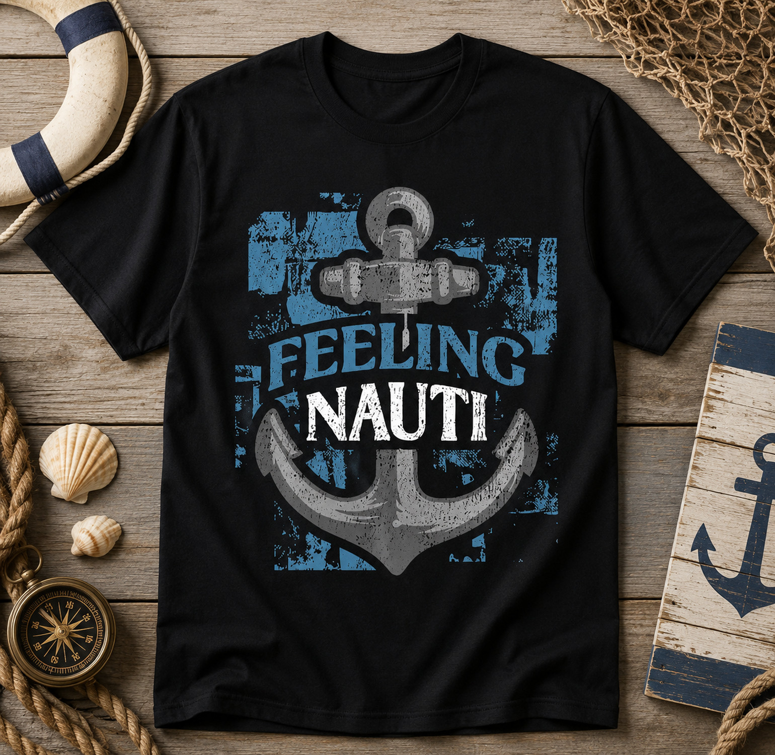 Feeling Nauti Shirt Funny Anchor Nautical Graphic Tee Boating Beach Gift