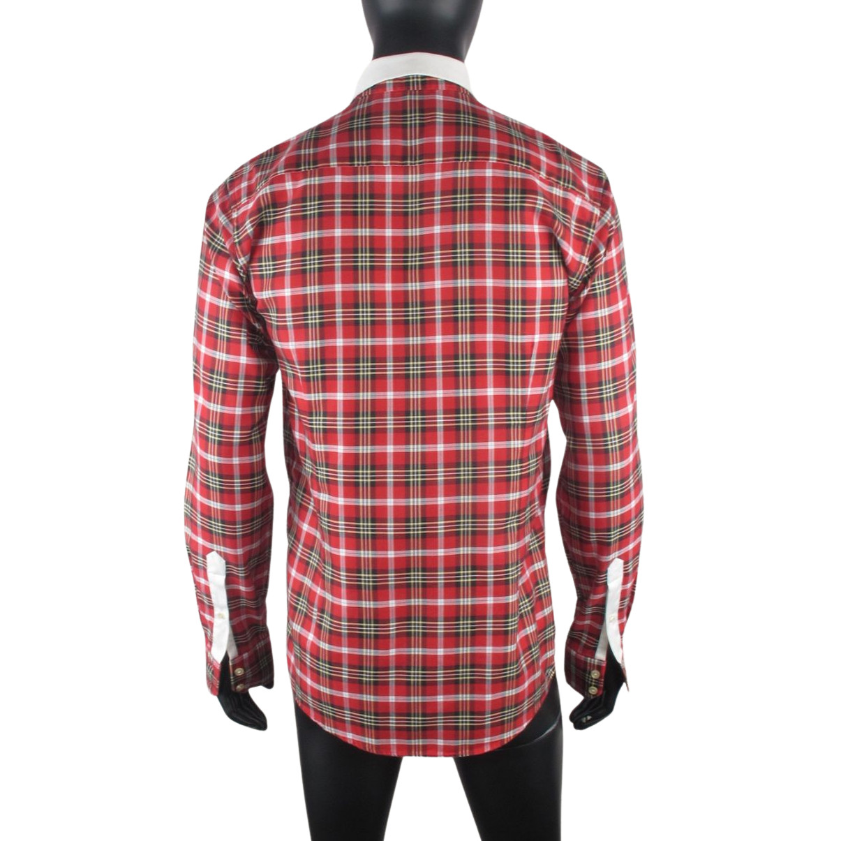 Eton Slim Fit Men’s Red Tartan Check Shirt 16 41 White Contrast Collar Cotton