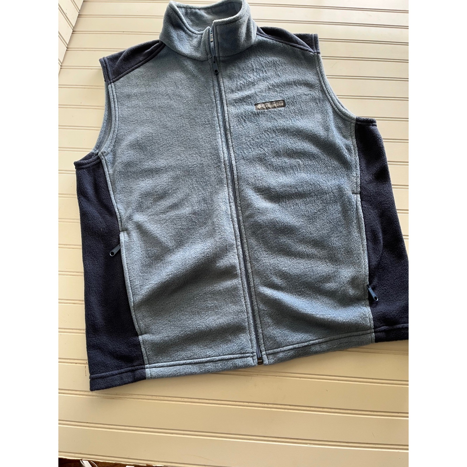 Columbia Mens Fleece Vest Full Zip Blue Two Tone Mock Neck AM1535 Large