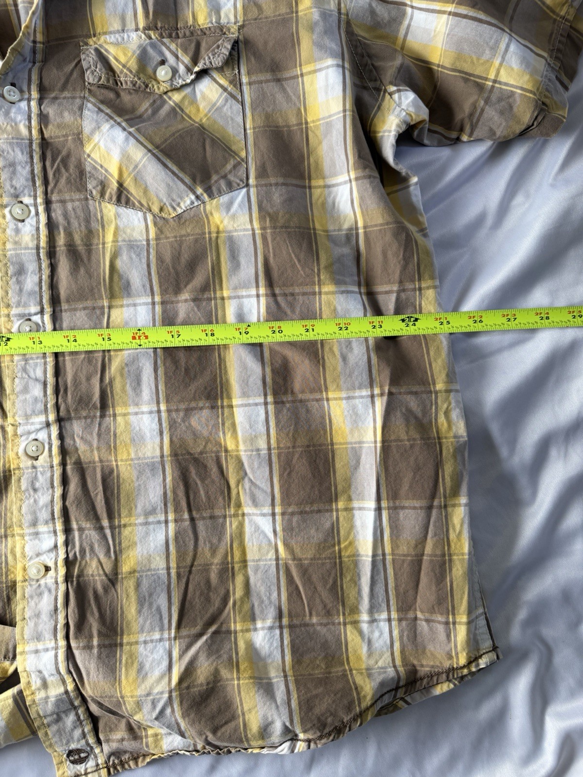 Timberland Button Up Shirt Mens XL Regular Brown Yellow Plaid Cotton Woven