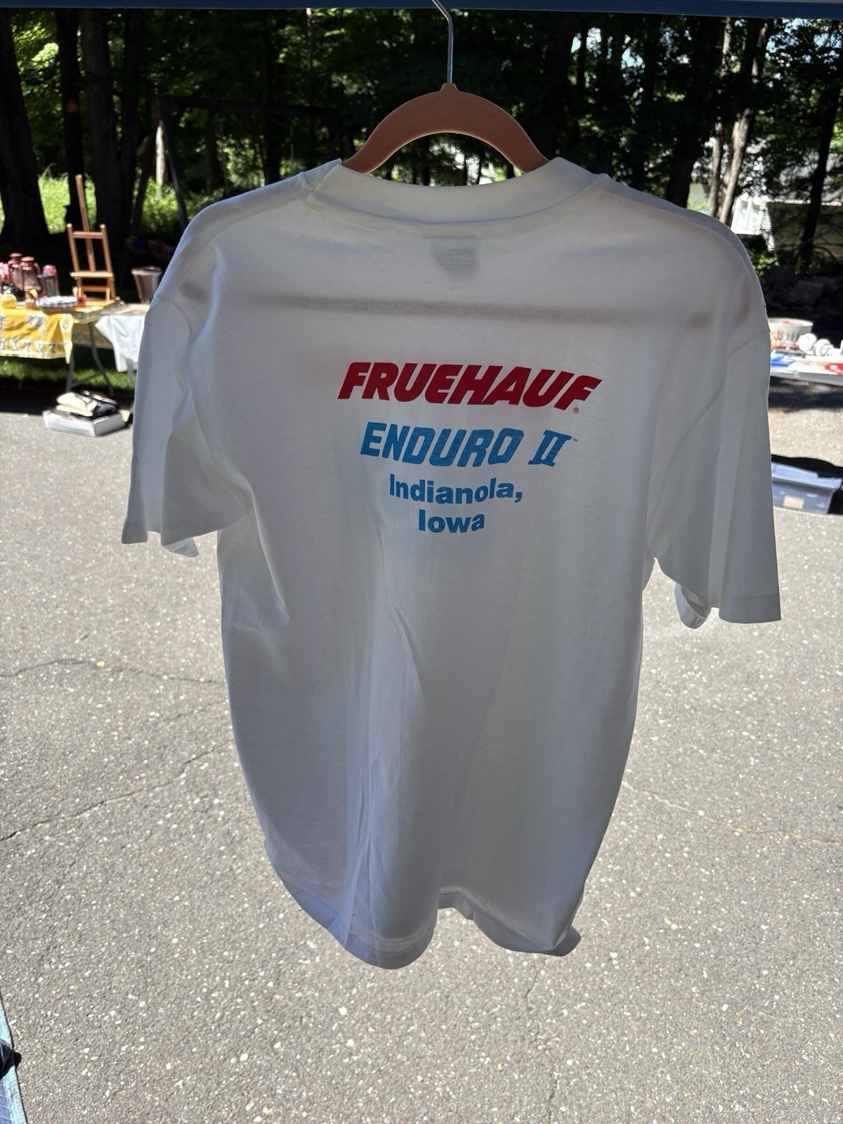 Vintage Hanes Fifty-Fifty Men’s L White Graphic Print Racing Crew Neck T-Shirt
