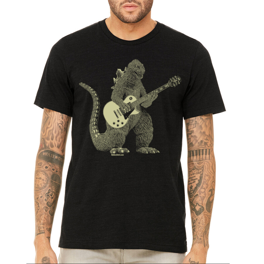 Godzilla Playing Guitar Shirt, Men’s Guitar Tshirt, Dinosaur Cool Tee, Lizard