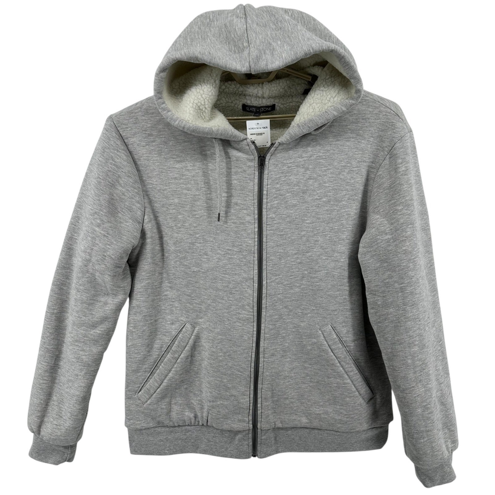 SLATE & STONE Mens Size XL Gray Sherpa Lined Zip Up Hoodie Fleece Lined NWT