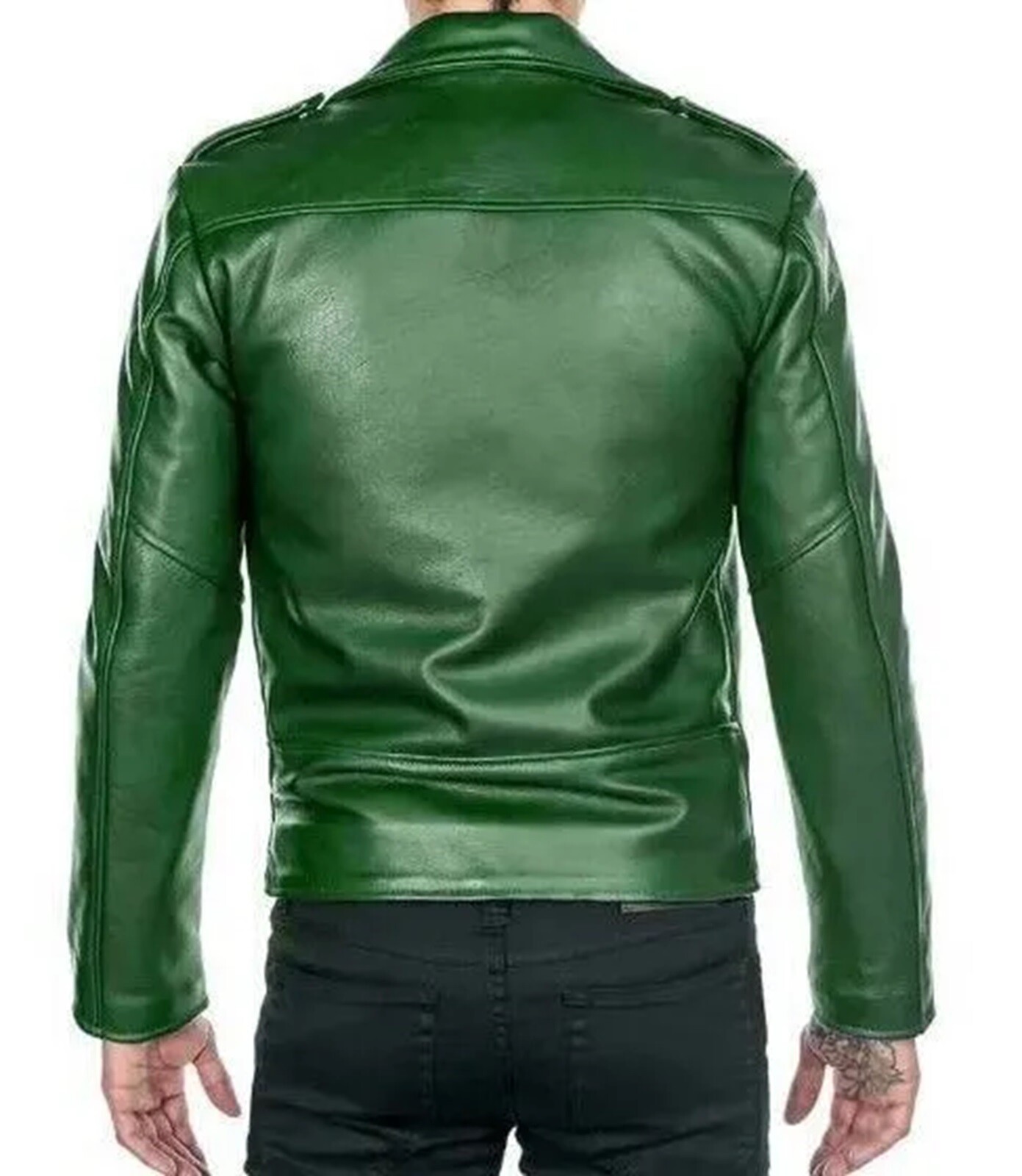 Men’s Genuine Leather Stylish Green Jacket Soft Lambskin Belted Moto Biker Coat