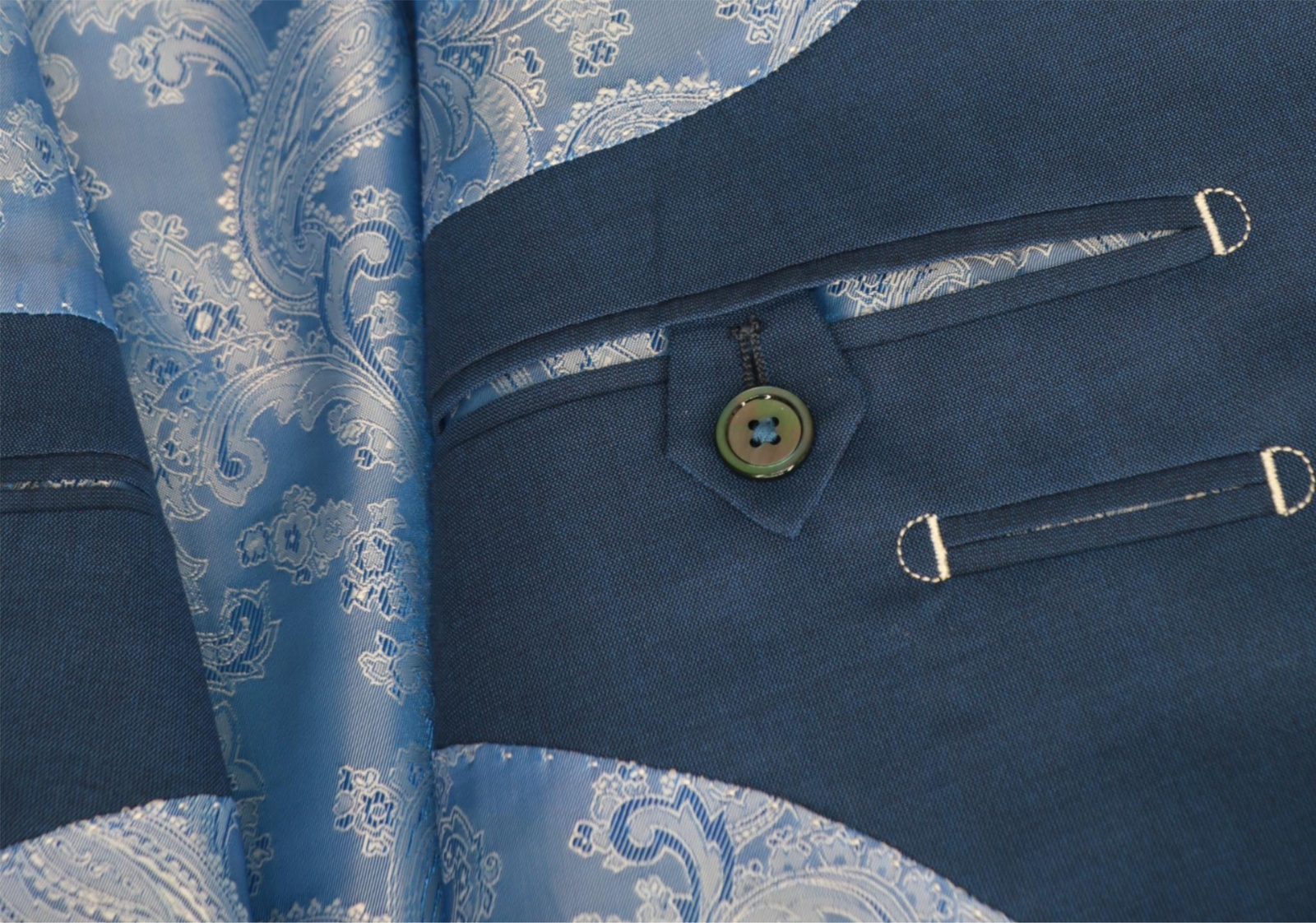 Men’s 48 Short Blue Bespoke Drago Lanificio In Biella Wool Surgeon Cuffs Suit
