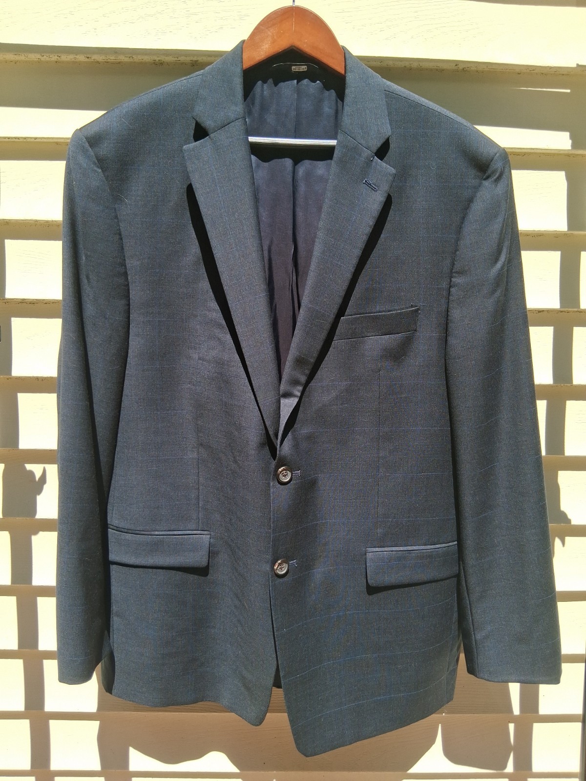 Lauren Ralph Lauren Mens 46R Wool Navy Blue Windowpane Sport Coat Jacket