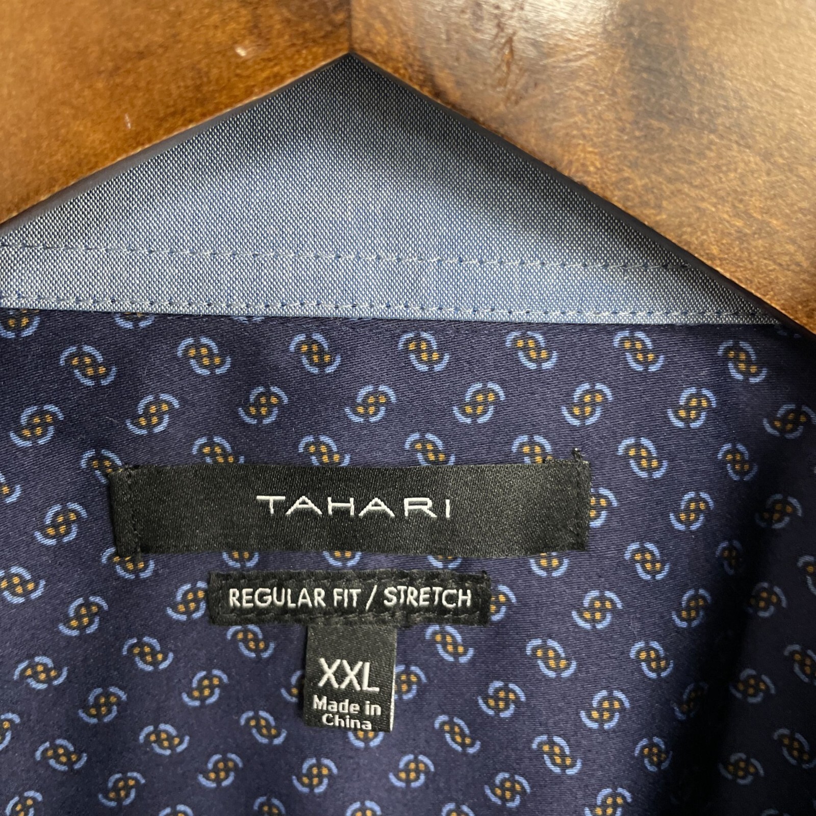 NWOT Tahari Men’s XXL Regular Fit Stretch Button-Up Shirt Blue Pattern Cotton