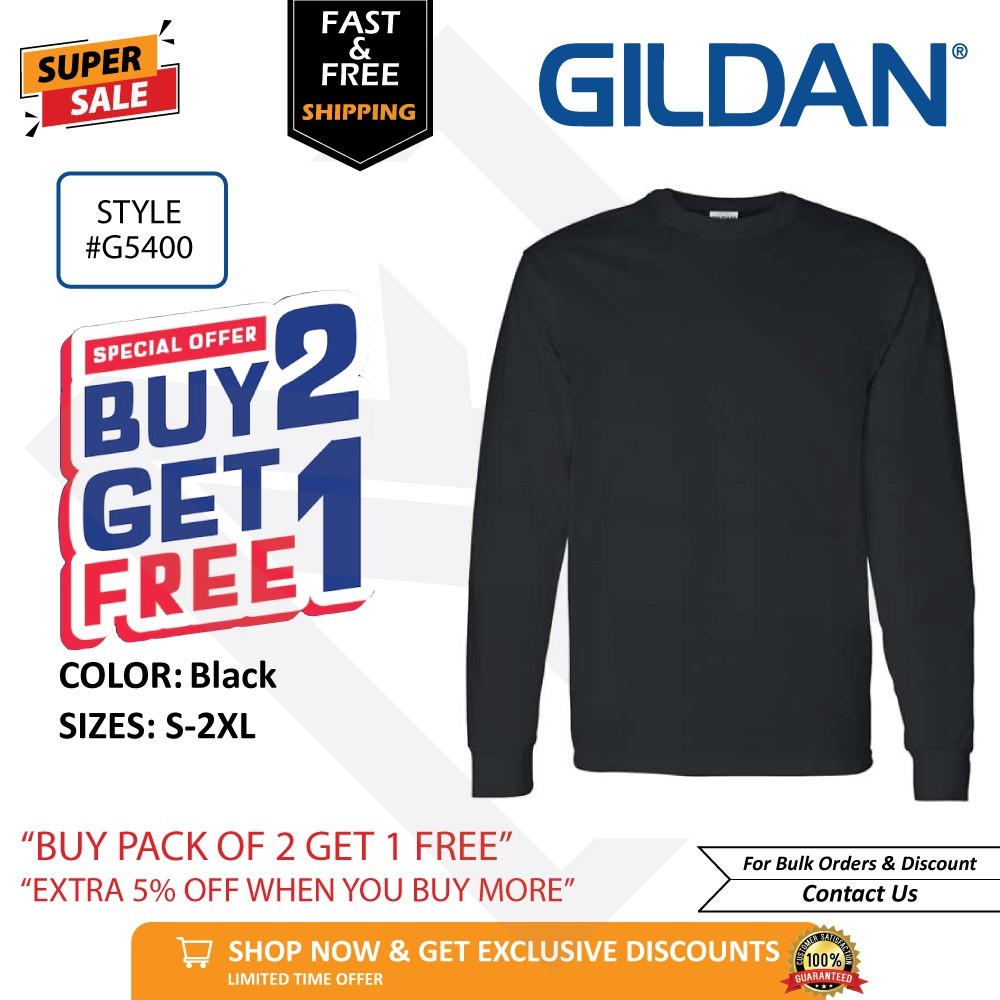 Gildan G540 Heavy Cotton BUY 2 GET 1 FREE Long Sleeve T-Shirt Unisex Blank
