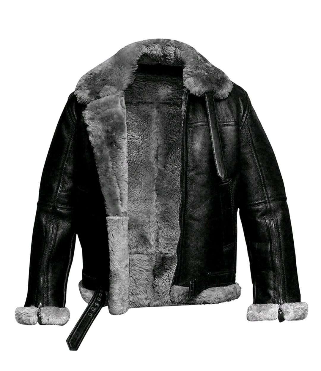 RAF Aviator B3 Bomber Jacket Men Real Sheepskin Leather Flying Pilot Jacket Coat