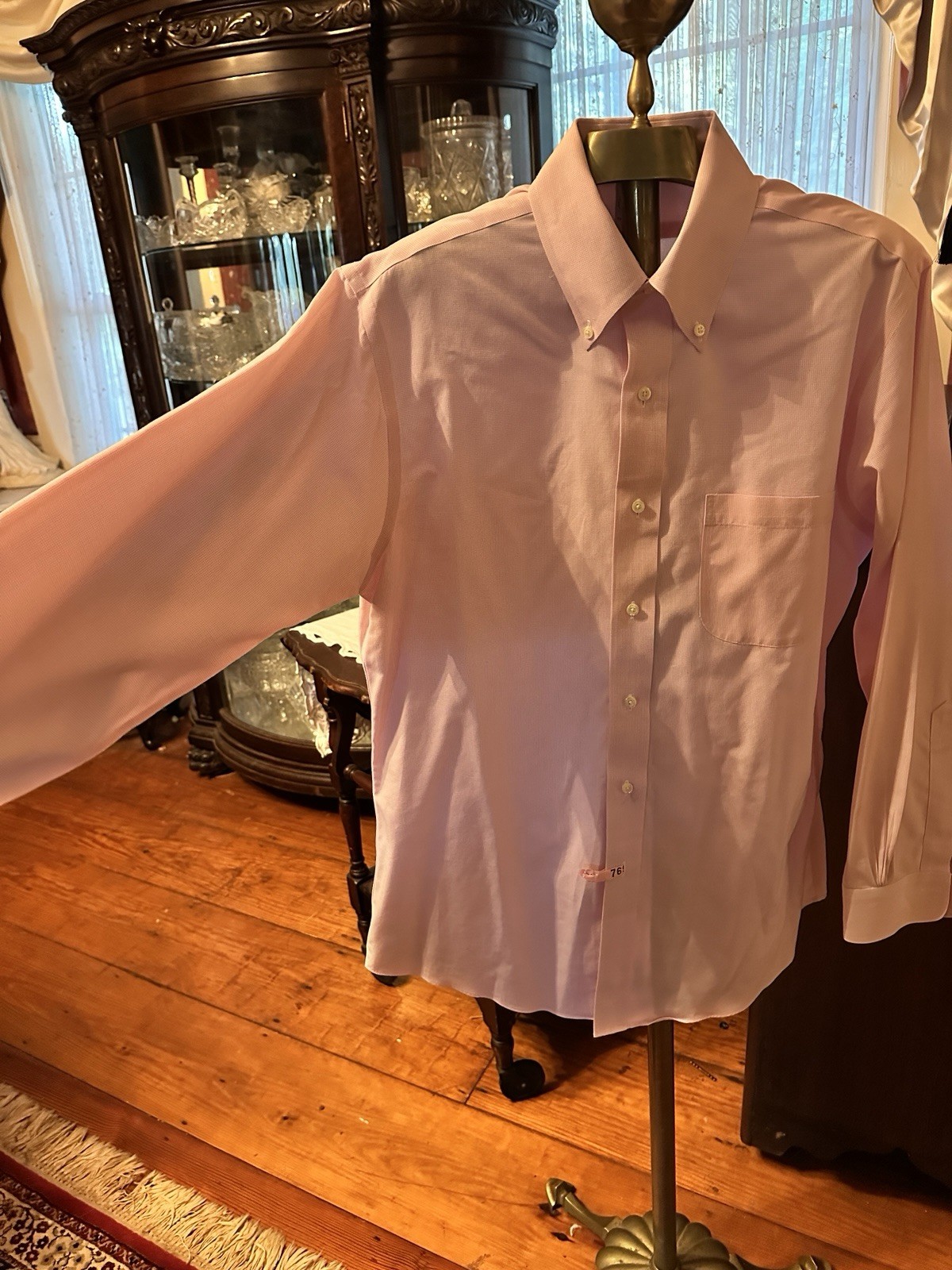 Brooks Brothers 15.5-33 Pink White Check Slim Fit Non-Iron Button Down