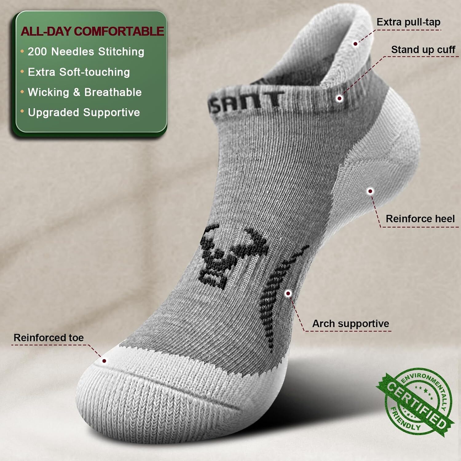 Men’s Athletic Running Ankle Socks Breathable Moisture Wicking Cushioned Arch