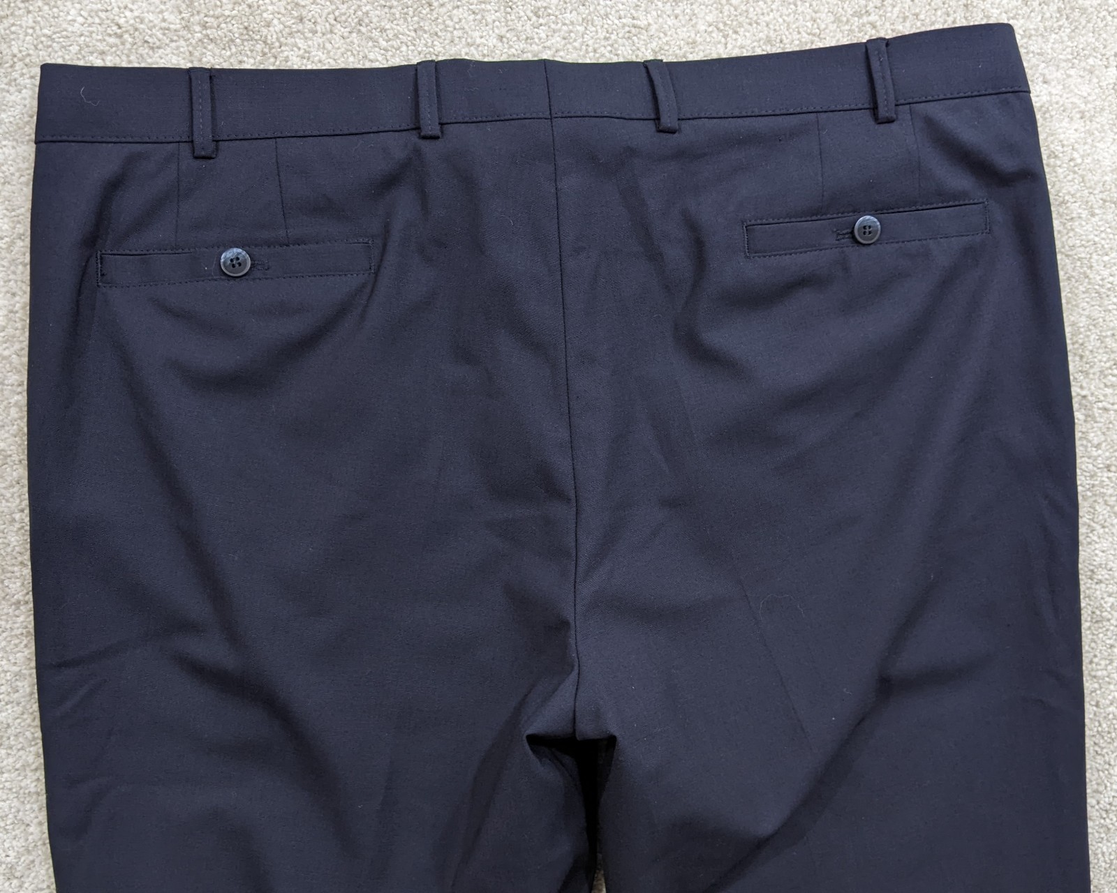 Meyer Roma Mens Trousers 42W 32L Navy Blue Wool Blend Stretch Smart Casual