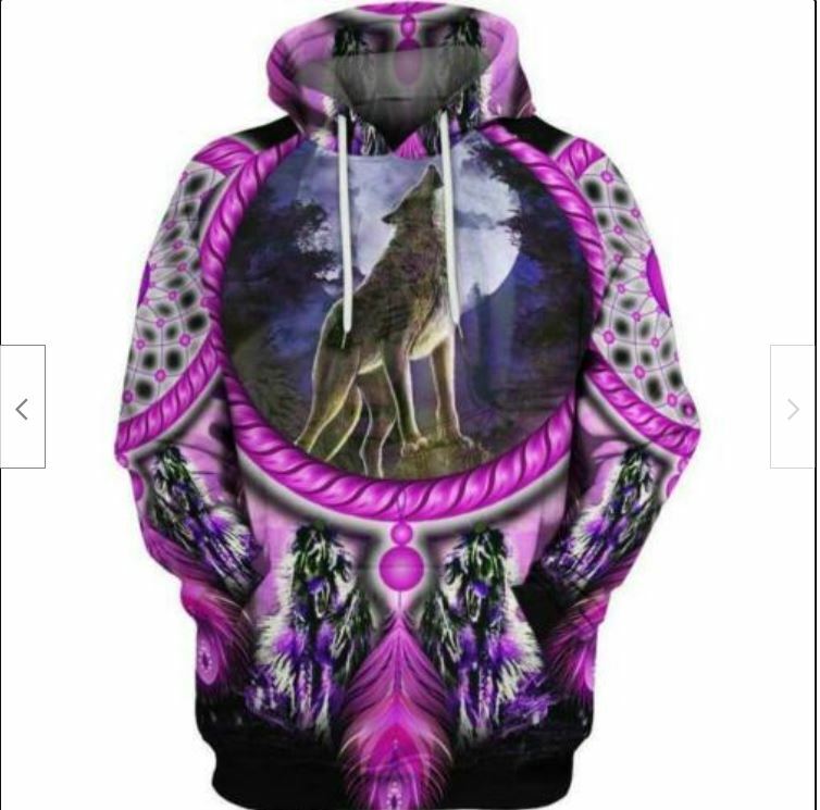 Native American Wolf Violet Hoodie 3D All Over Print M – 3XL Christmas Gift Us