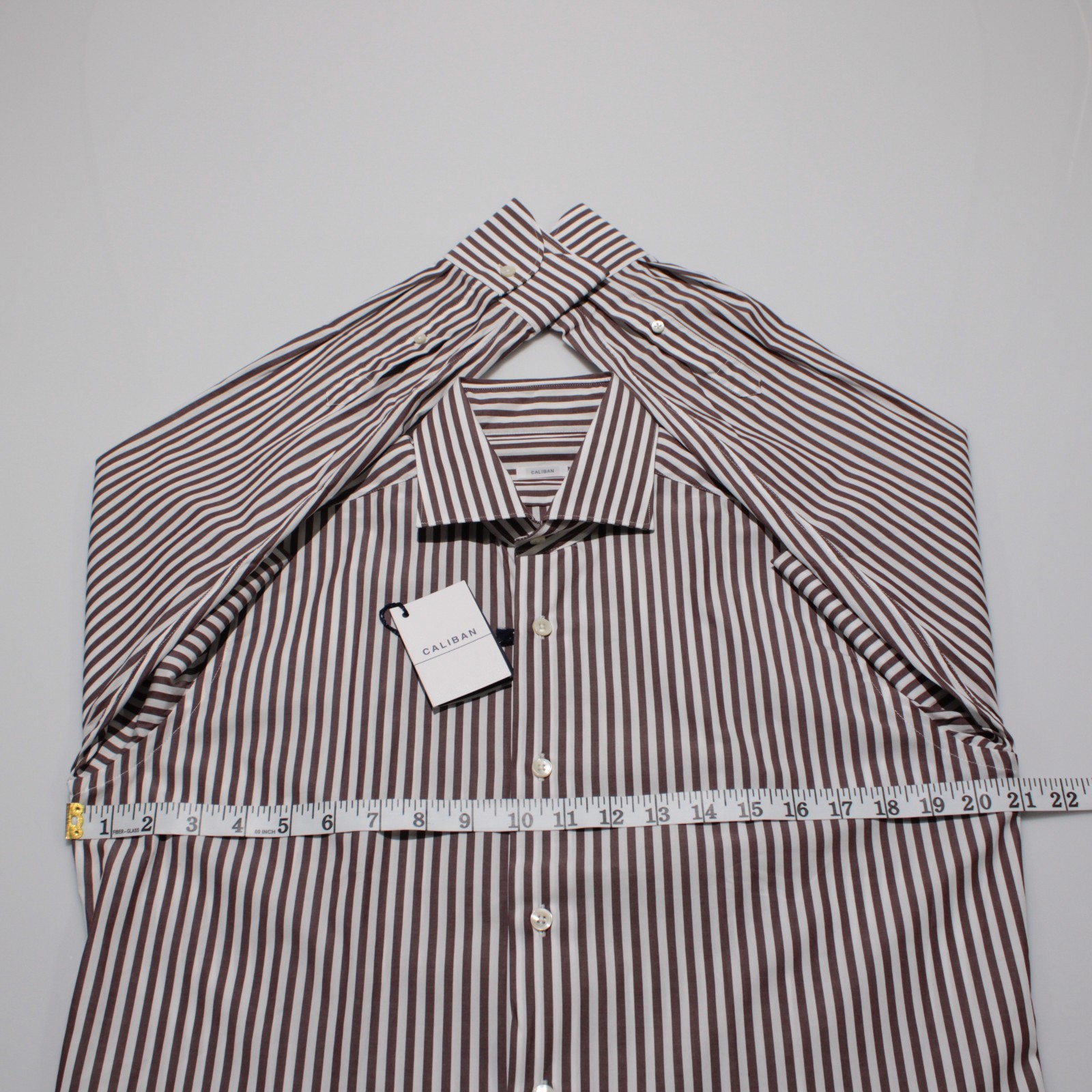 Caliban NWT Dress Shirt Size 40 15.75 Regular Brown & White Stripes 100% Cotton