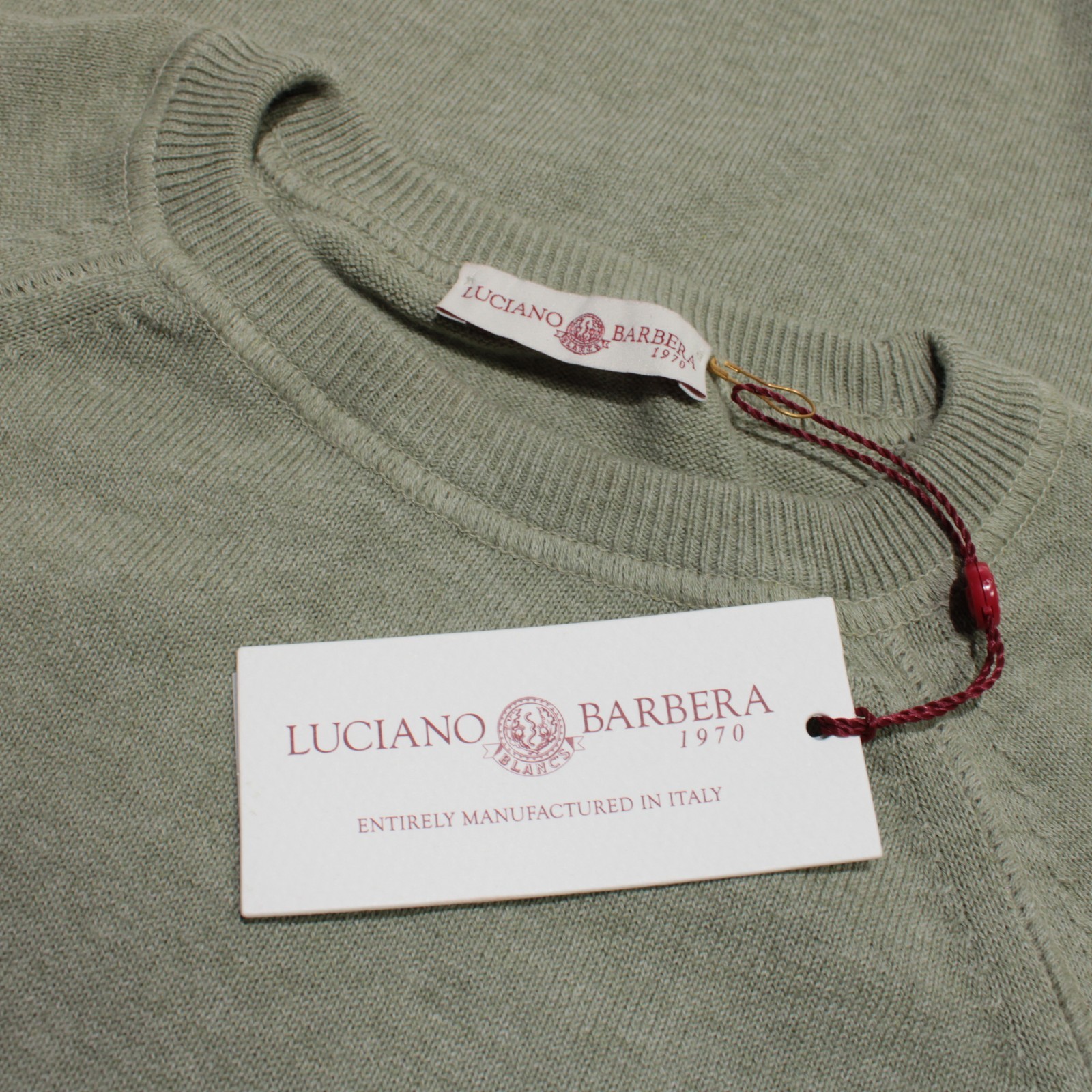 Luciano Barbera NWT Knit Crew Neck Sweater Size 56 (US XXL) in Green 100% Cotton