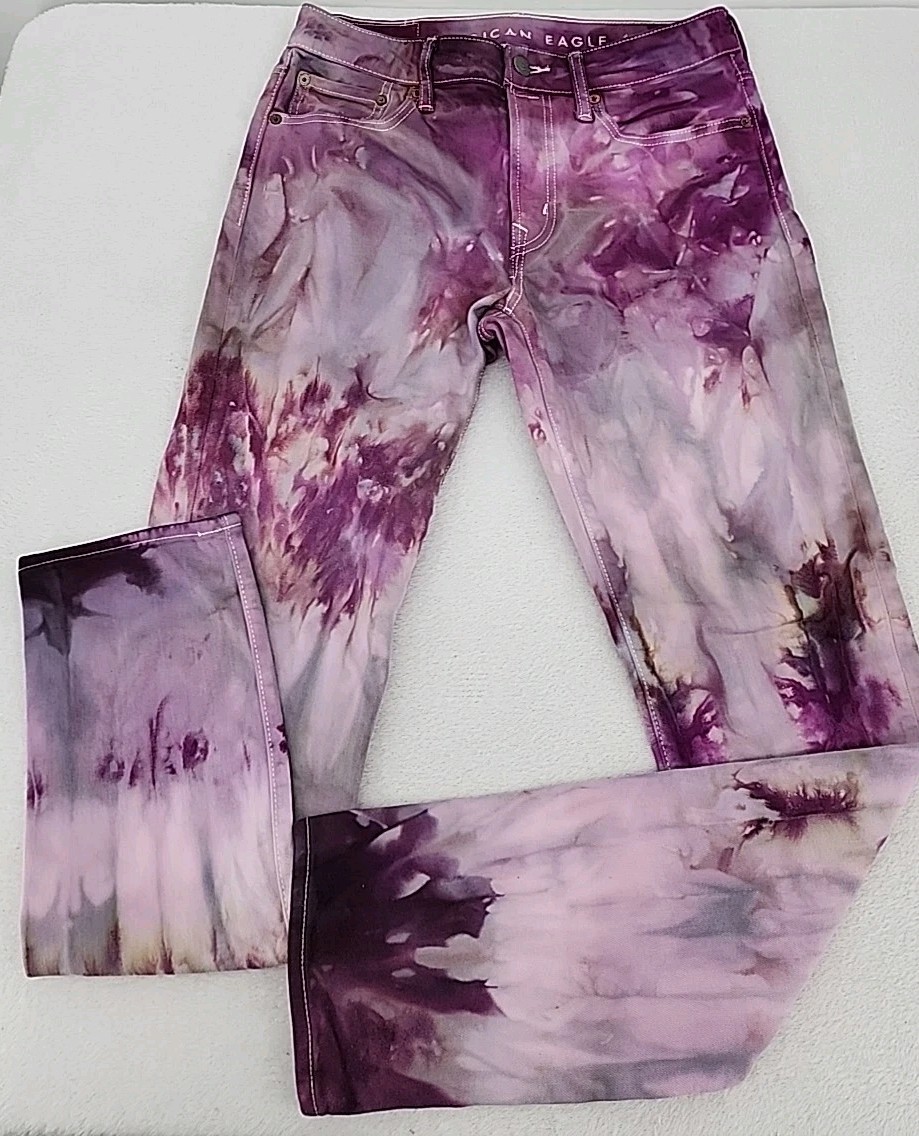 American Eagle (12/2019) Men’s Slim Jeans Tag Size 31×32 Procion Ice Tie Dyed