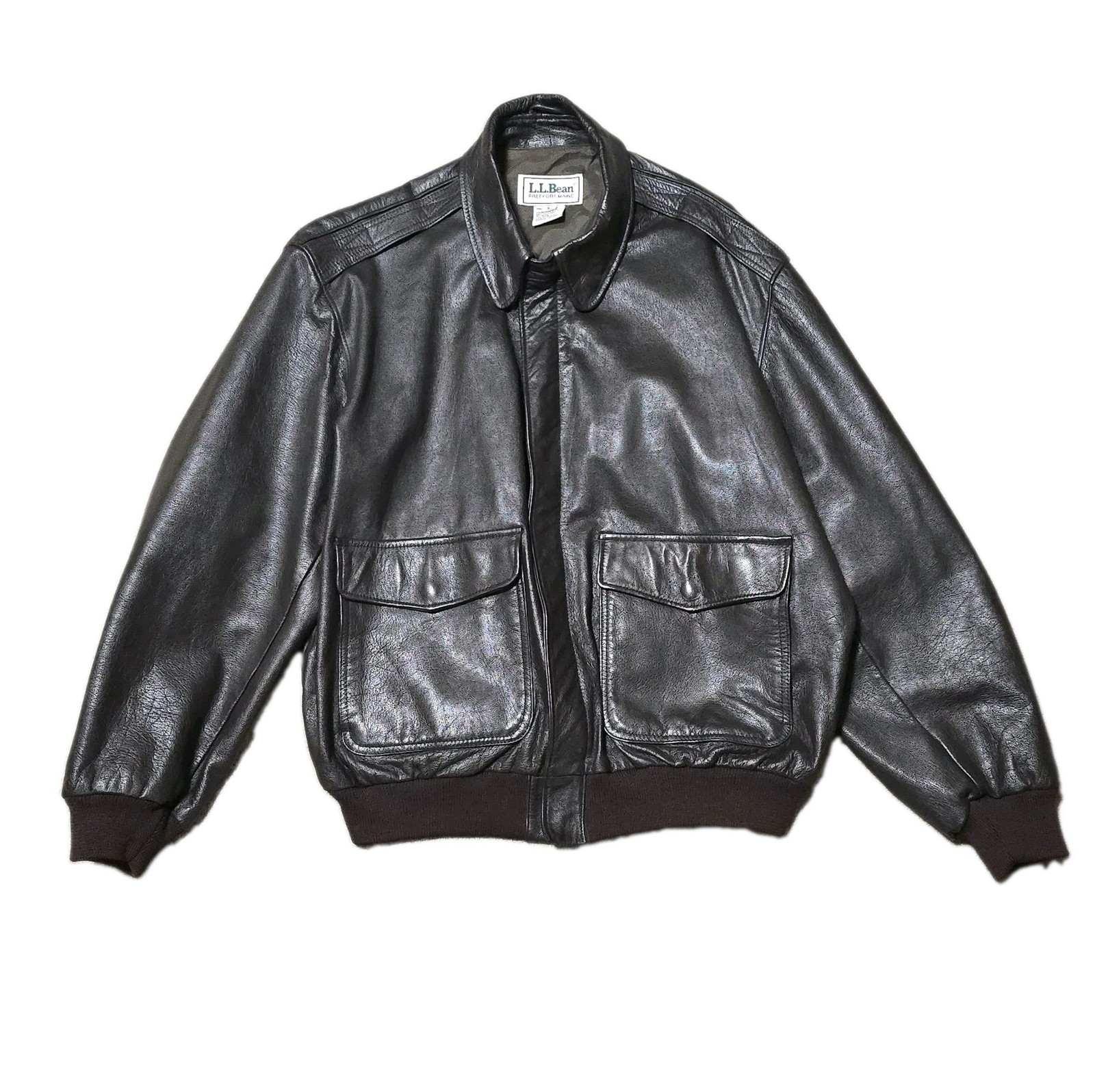 Vintage LL Bean A-2 Leather Bomber Flight Jacket USA Made Brown XL H668