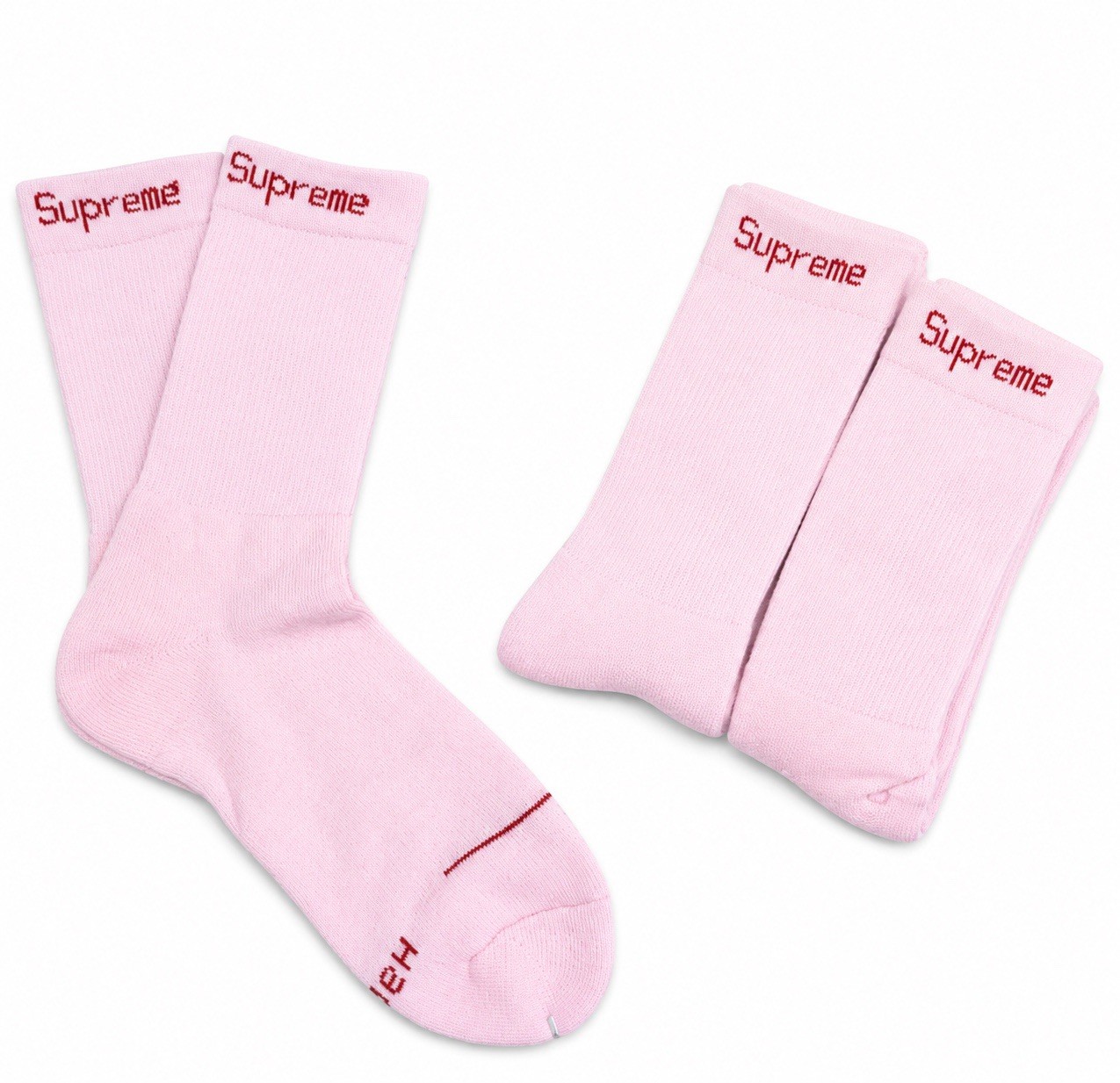 Supreme/Hanes Pink Crew Socks Authentic 4 Pack Size 6-12