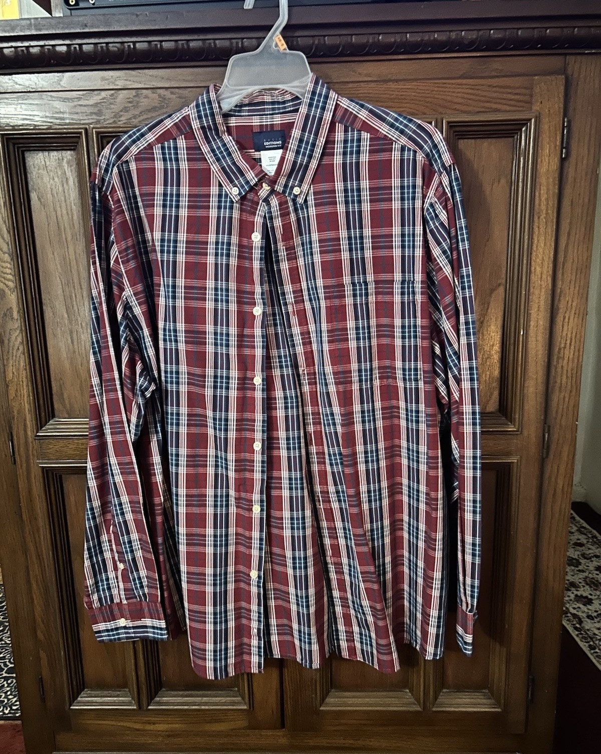 Basic Editions Men’s 2XL Red Blue White Plaid Long Sleeve Cotton Woven Shirt