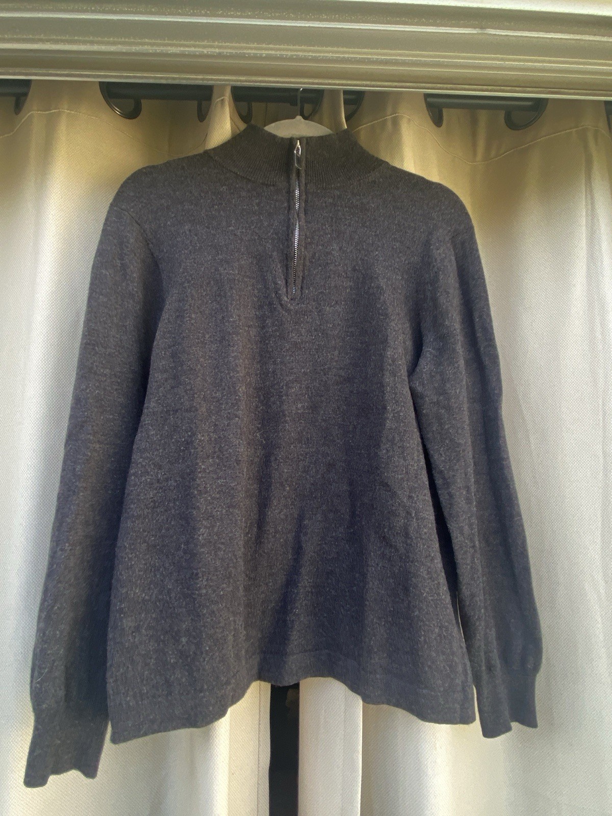 Extra Fine Merino Wool Mens Medium Quarter-Zip Pullover Sweater Charcoal Gray