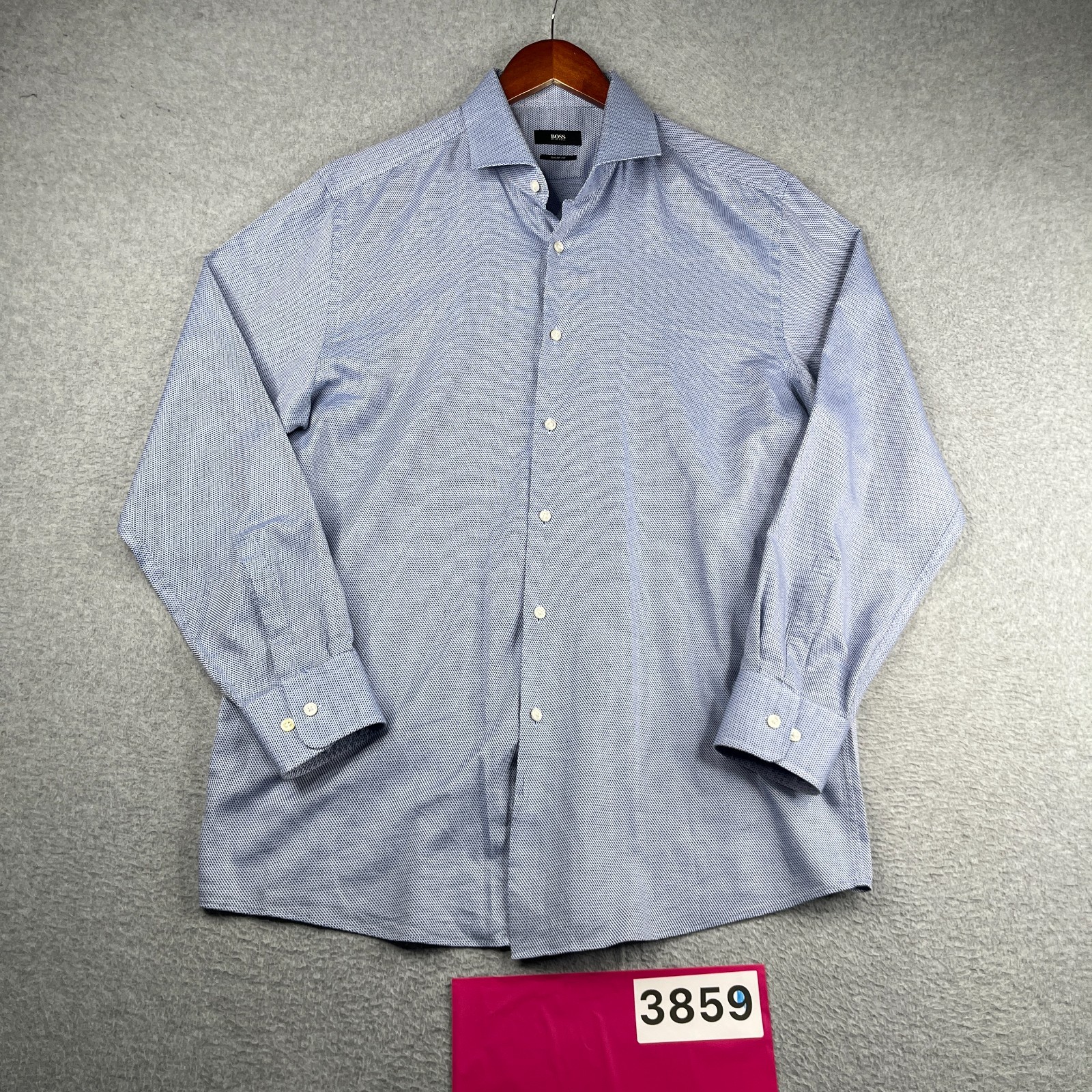 Hugo Boss Sharp Fit Shirt Blue Weave Casual Button Up Long Sleeve Mens 17.5