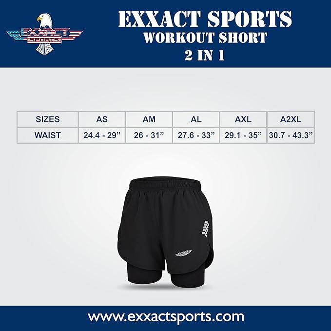 Exxact Sports 2 in 1 Shorts Men – Athletic Shorts with Compression Liner Men